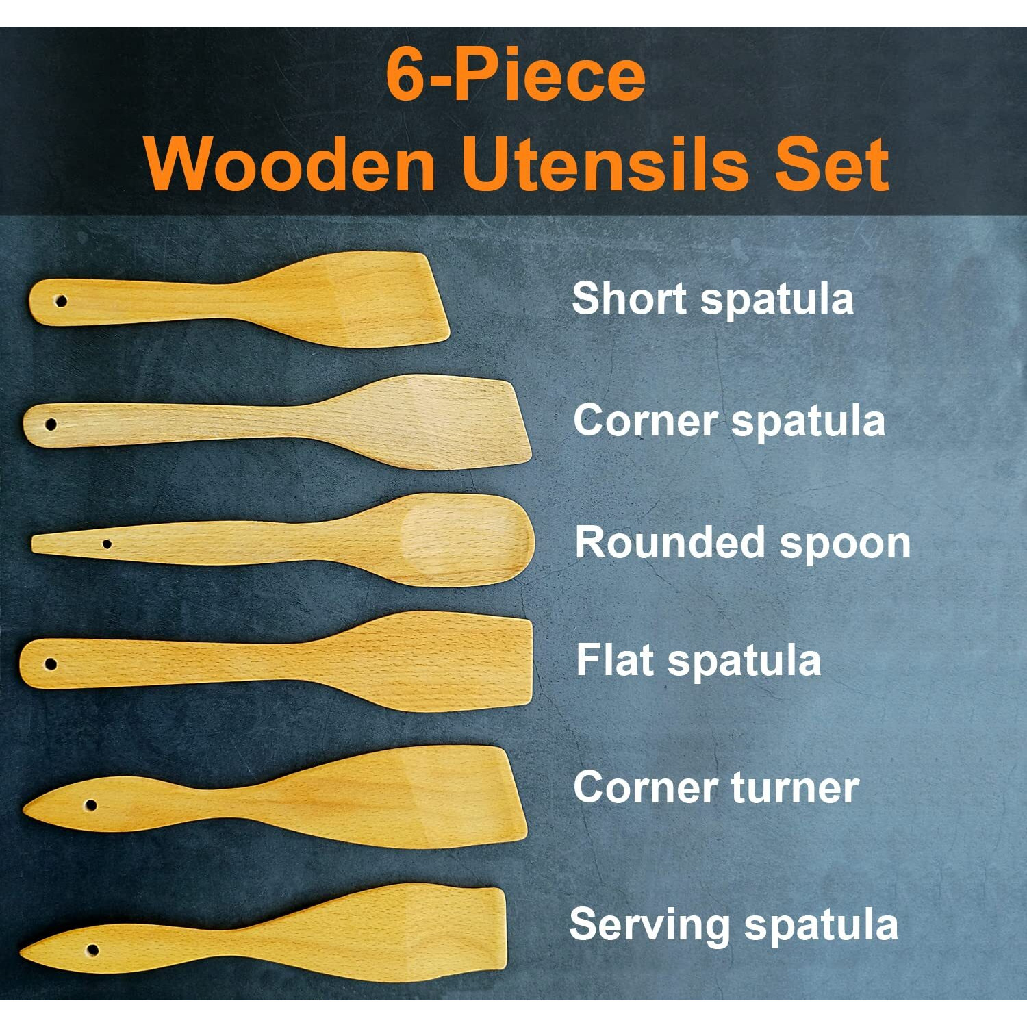 Ecosall 6 Wooden Spoons For Cooking - Made In Ukraine 100% Natural Healthy Nonstick Wooden Spatula Spoons - Premium Solid Wood Cooking Utensils Set - Strong, Durable Eco Hardwood Beechwood Spoons Set
