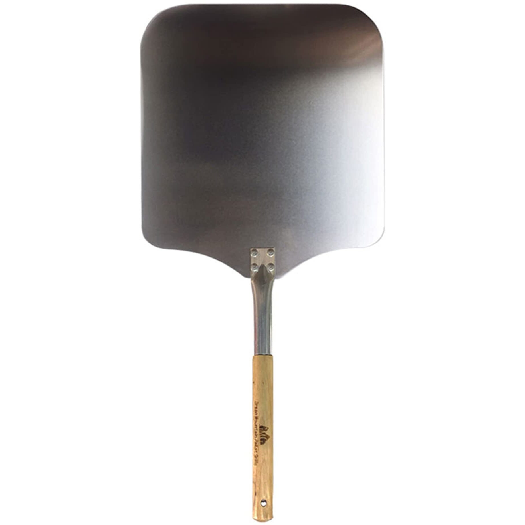 Green Mountain Grills 14 Inch Square Steel Pizza Peel With Engraved Wooden Handle For Pellet Grill Wood-Fired Pizza Ovens, Silver