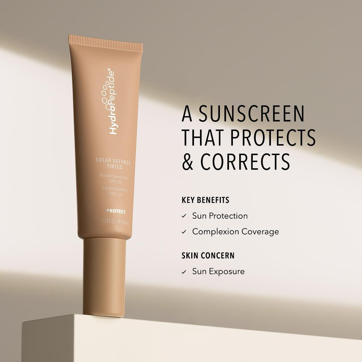 Hydropeptide Solar Defense Face Sunscreen, Spf 30 Broad Spectrum, Tinted, Moisturizing Antioxidant 1.7 Ounce