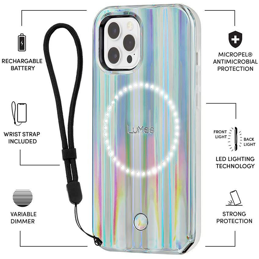 Lumee Halo - Holographic - Light Up Selfie Case For Iphone 12 And Iphone 12 Pro (5G) - Front & Rear Illumination - 6.1 Inch - Holographic