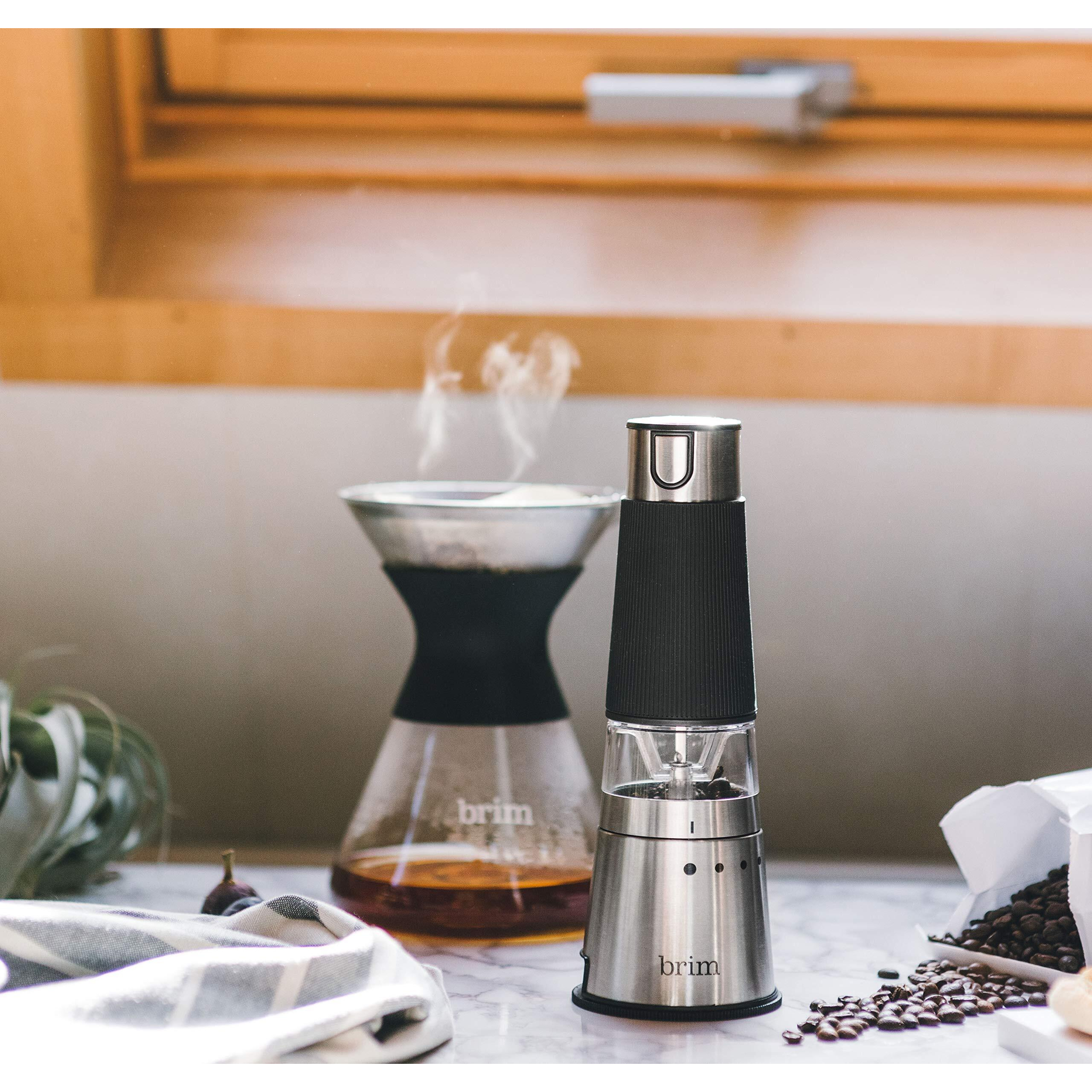 Brim Electric Handheld Burr Coffee Grinder, Simple One-Touch Operation, 9 Precise Grind Settings From Espresso To French Press, Removable 30G Ground Container For Easy Clean Up, Stainless Steel/Black