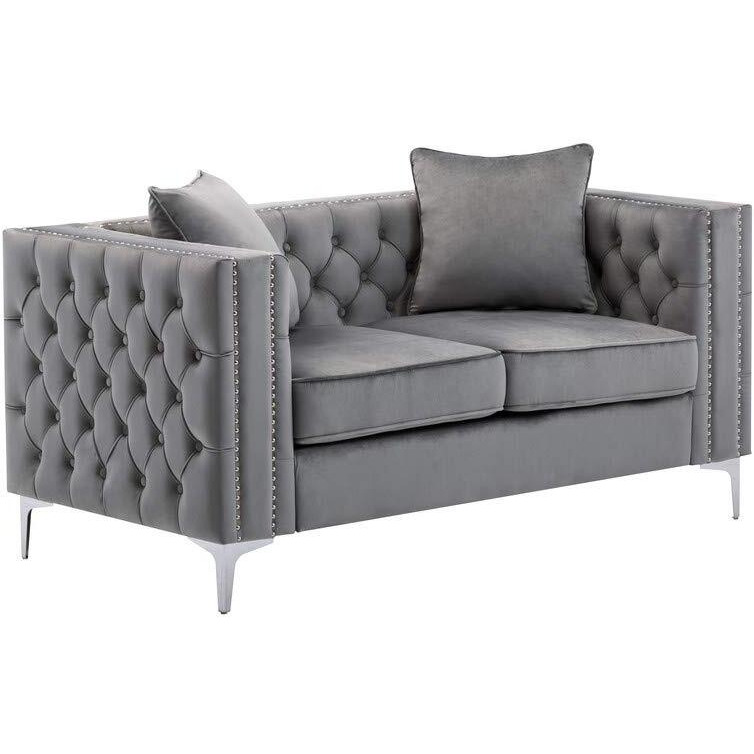 Lilola Home Lorreto Gray Velvet Loveseat