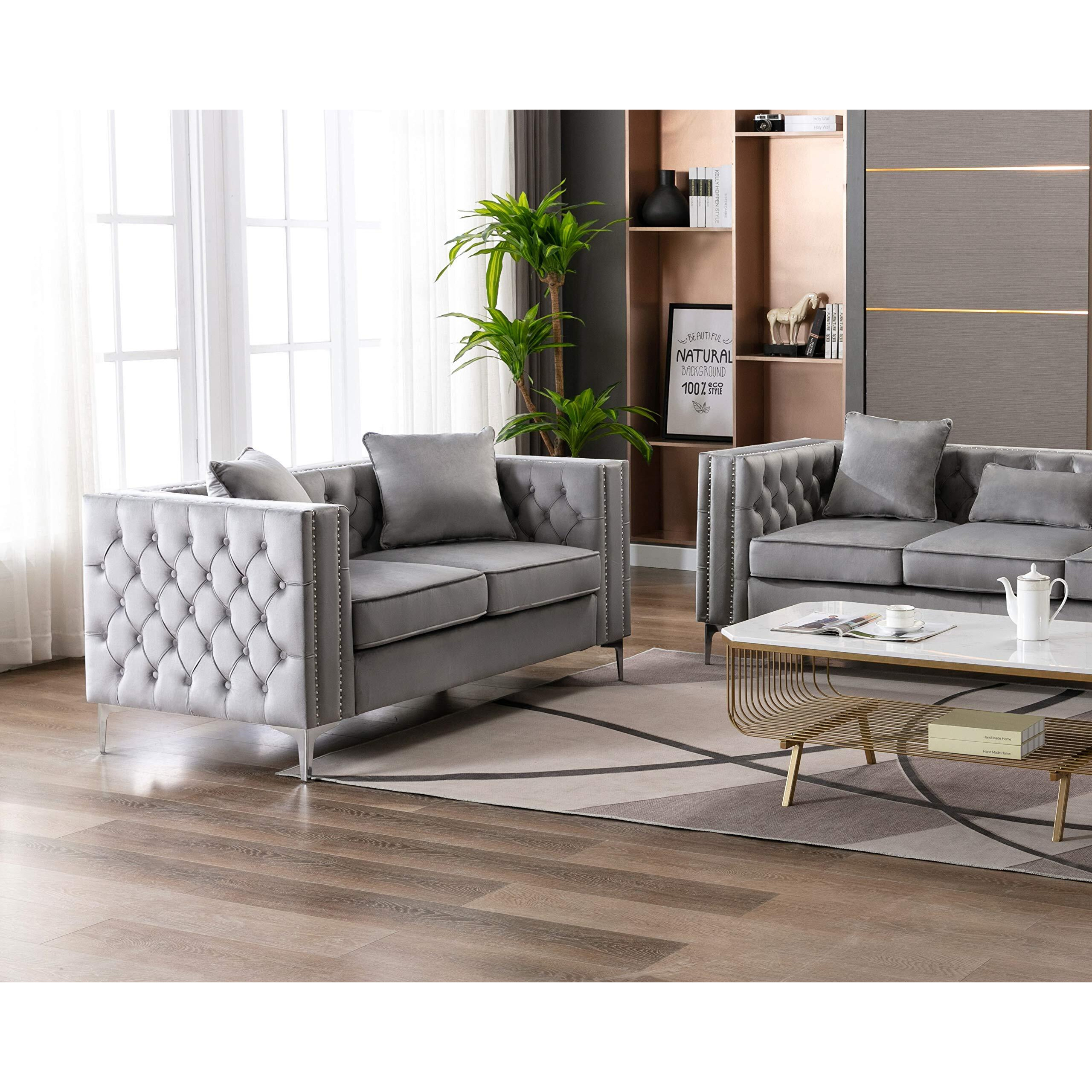 Lilola Home Lorreto Gray Velvet Loveseat