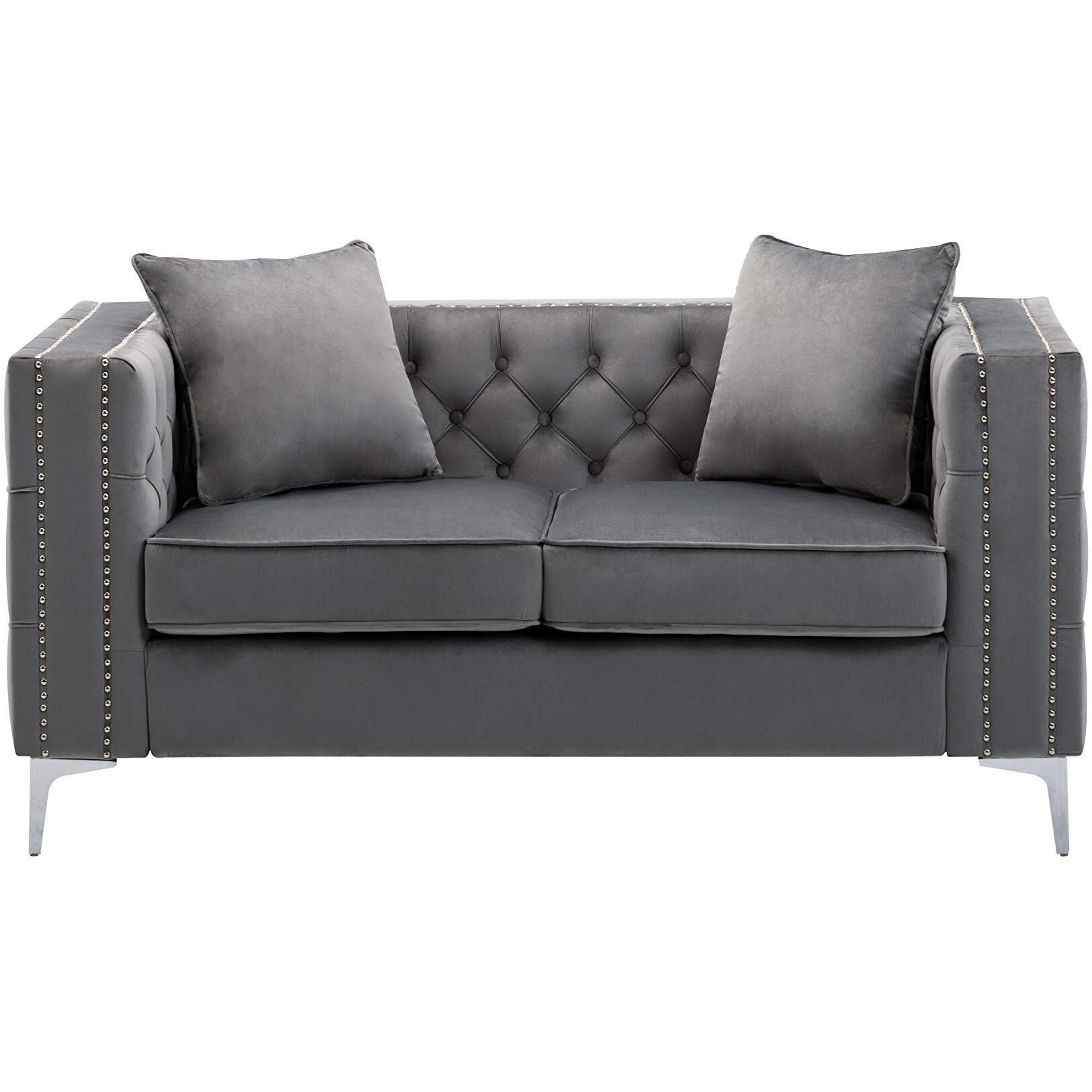 Lilola Home Lorreto Gray Velvet Loveseat