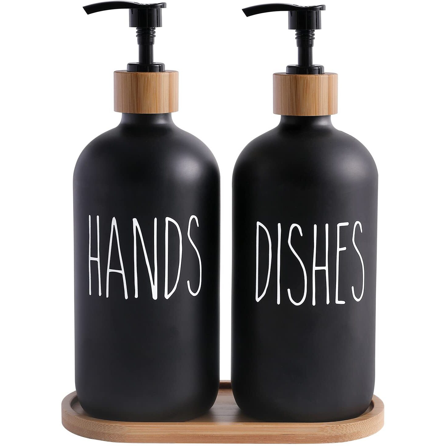 Momeemo Matte Black Glass Soap Dispenser Set - Hand And Dish Soap Dispensers Suitable For Rustic Kitchen Decor (Black)