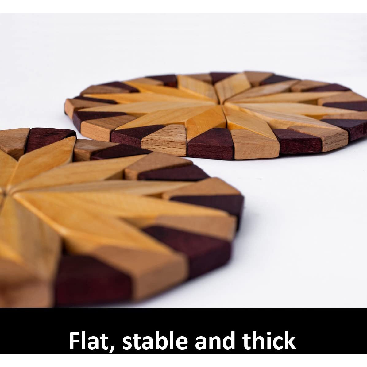 Ecosall Natural Wood Trivets For Hot Dishes, Table And Kitchen Counter Set Of 2 - Made In Ukraine Sturdy And Durable 7-Inch Wooden Kitchen Hot Pads. Festive Design Table D  Cor - Kitchen Gift Idea