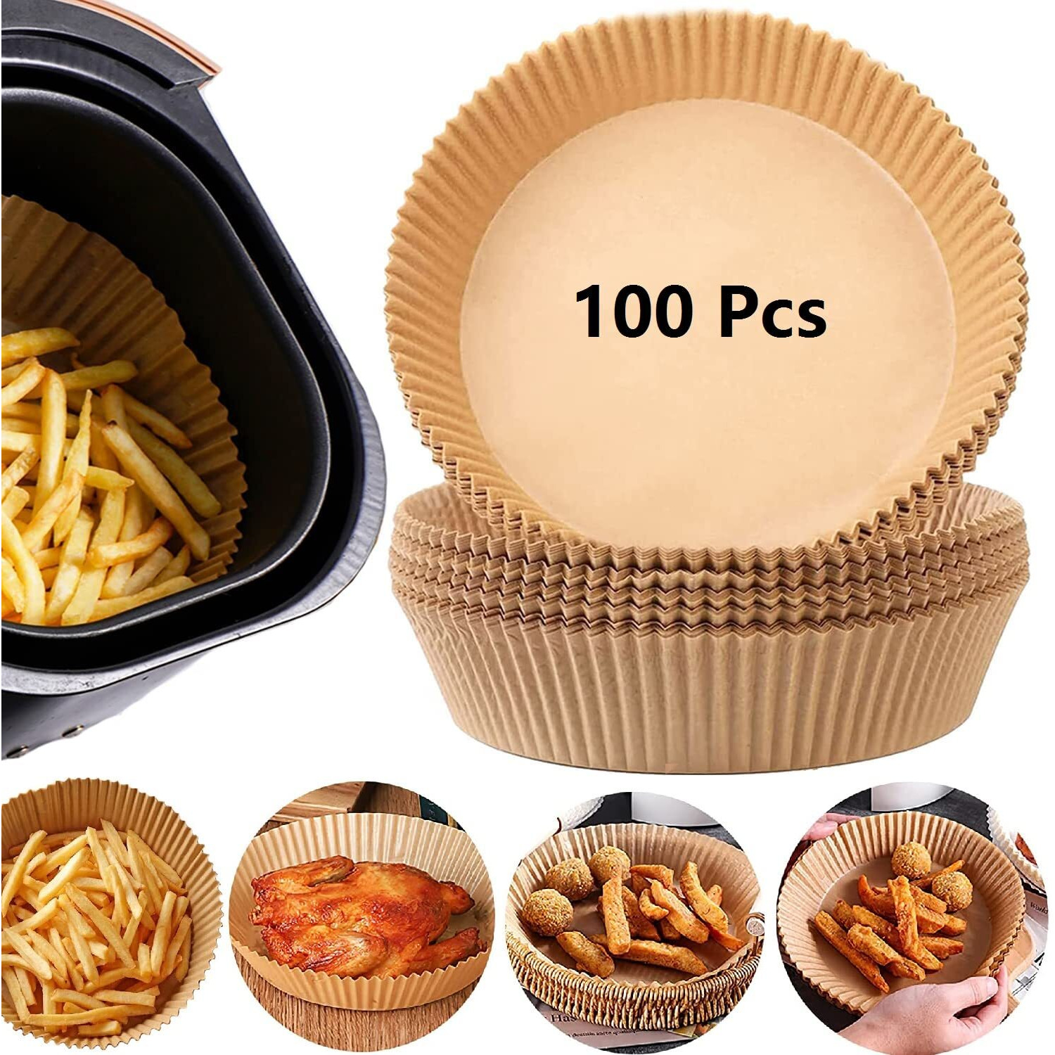 Air Fryer Paper Liners, 100Pcs Non-Stick Disposable Parchment Sheets For Baking, Food Grade Liner For Baking Roasting Microwave (7.9Inch-Round)