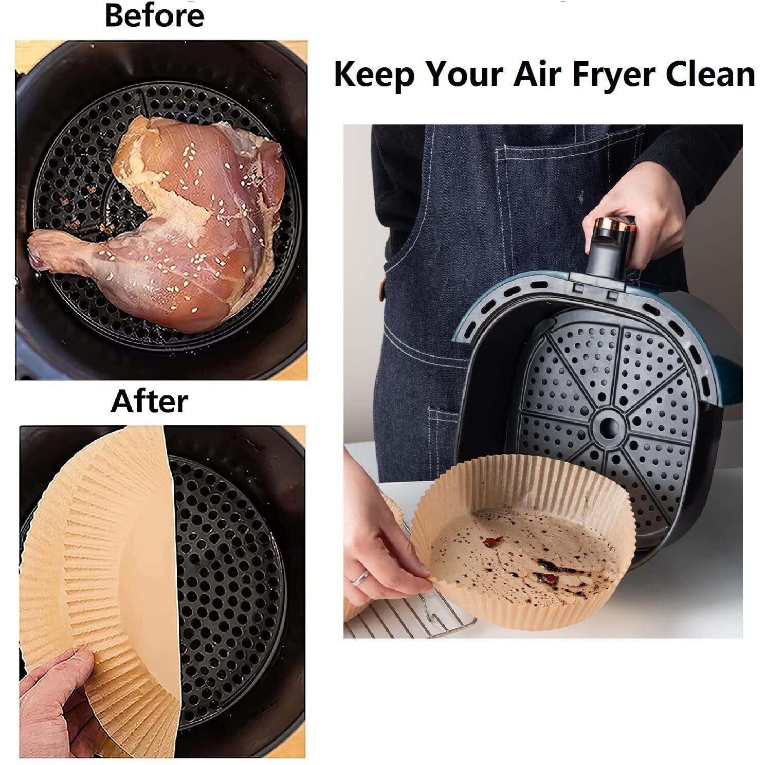 Air Fryer Paper Liners, 100Pcs Non-Stick Disposable Parchment Sheets For Baking, Food Grade Liner For Baking Roasting Microwave (7.9Inch-Round)