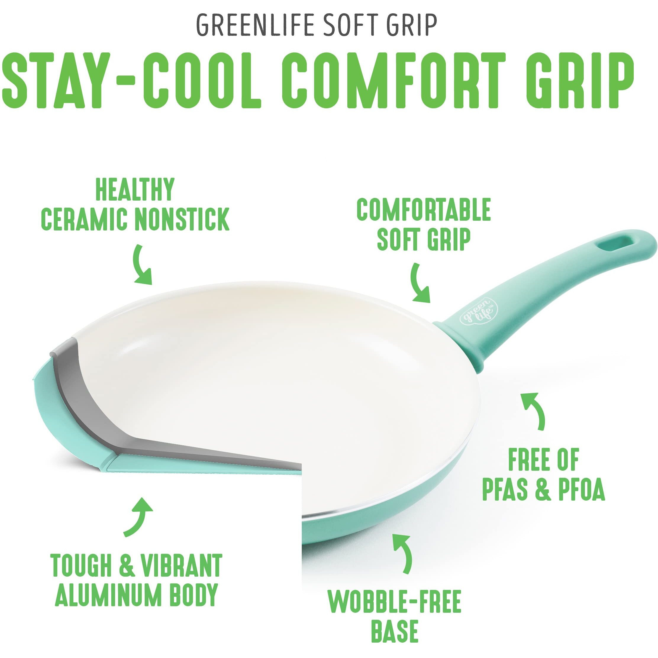 Greenlife Soft Grip Healthy Ceramic Nonstick, 1Qt And 2Qt Saucepan Pot Set With Lids, Pfas-Free, Dishwasher Safe, Turquoise