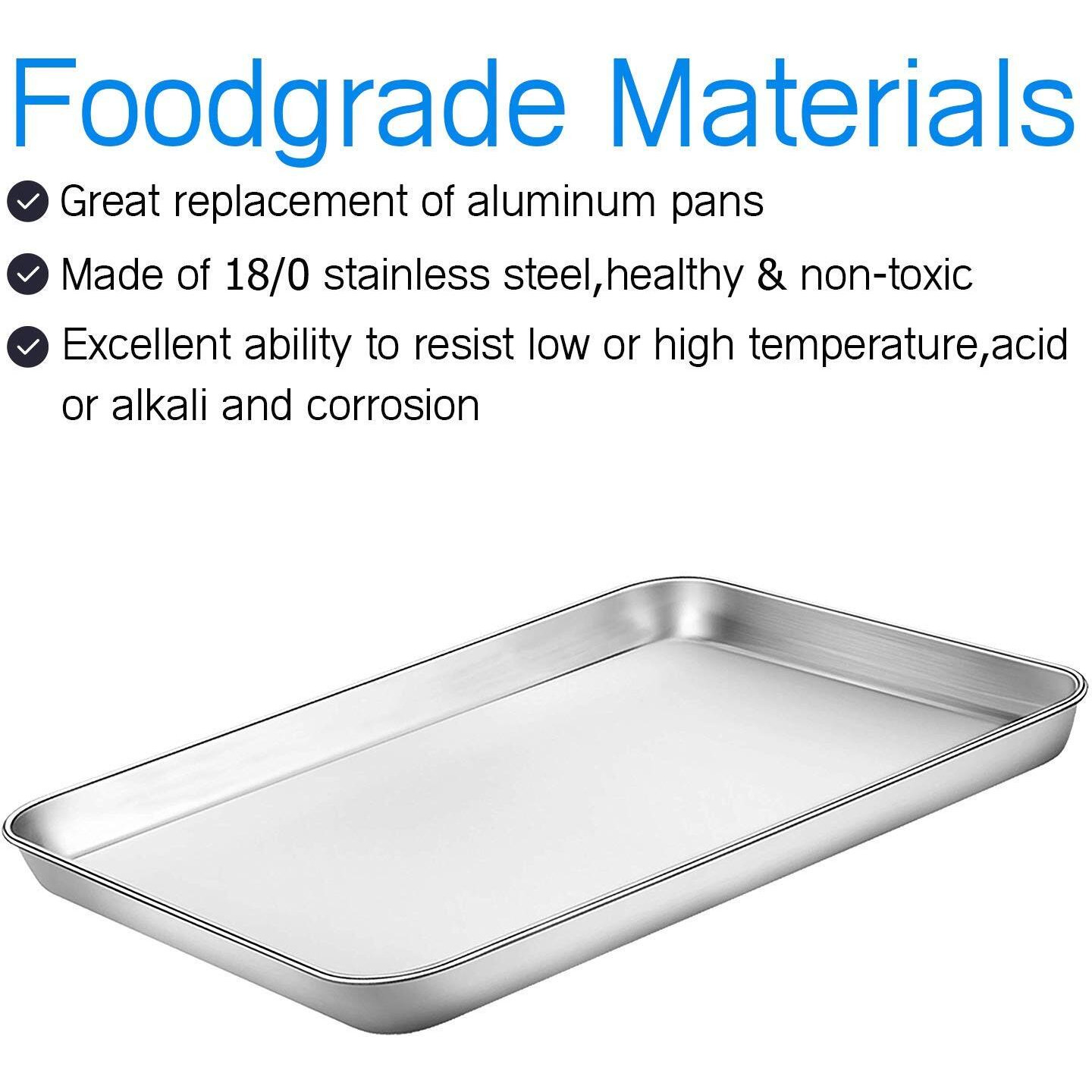 Cookie Sheet Baking Sheet Set Of 3, Bastwe Commercial Grade Stainless Steel Baking Pan, Professional Bakeware Oven Tray, Healthy & Non-Toxic, Rust Free & Mirror Finish, Easy Clean & Dishwasher Safe
