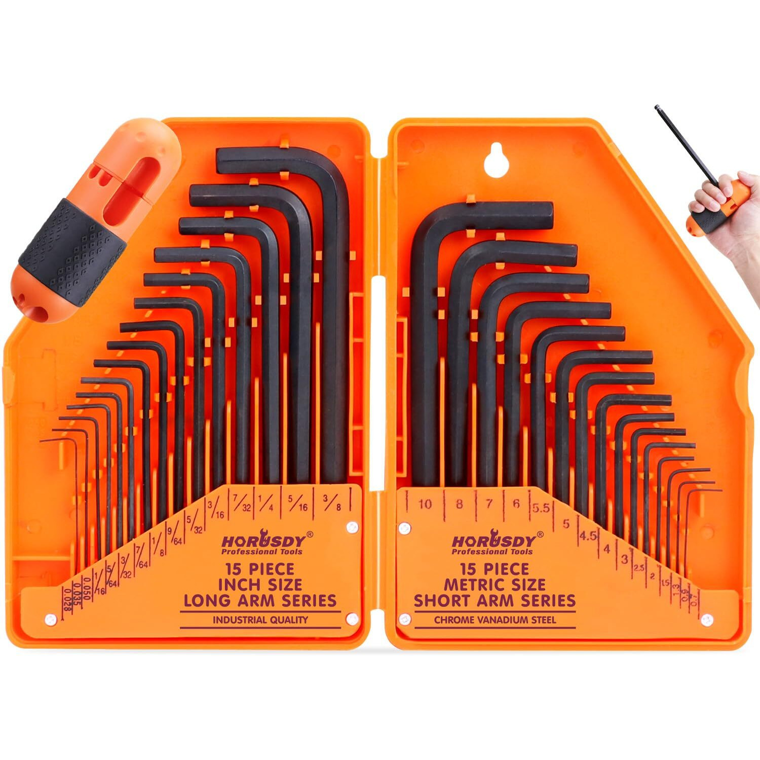 Horusdy 32-Piece Hex Key Set With Another Torque Handle, Allen Wrench Set Inch/Metric Mm(0.7Mm-10Mm) Sae(0.028""-3/8)