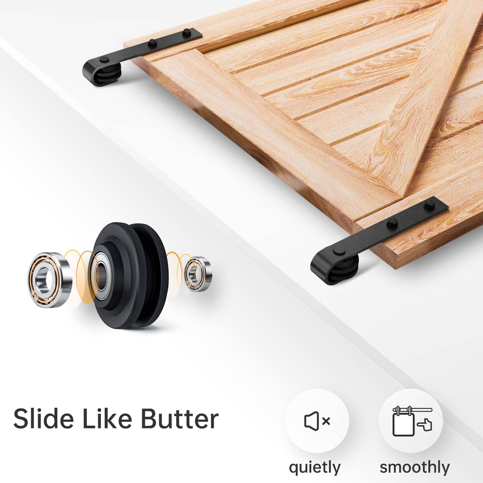 Easelife 6.6 Ft Double Door Sliding Barn Door Hardware Track Kit,Basic J Pulley,Heavy Duty,Slide Smoothly Quietly,Easy Install (6.6Ft Track Kit For Double 20"" Wide Door)