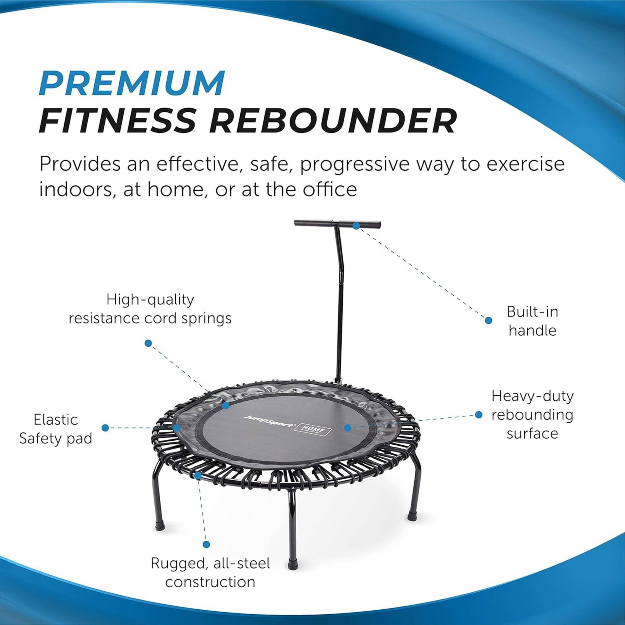 Jumpsport Compact Round Lightweight 22 Pound Stable Bounce Home And Gym Fitness Indoor Mini Rebounder Trampoline For Adults, Black