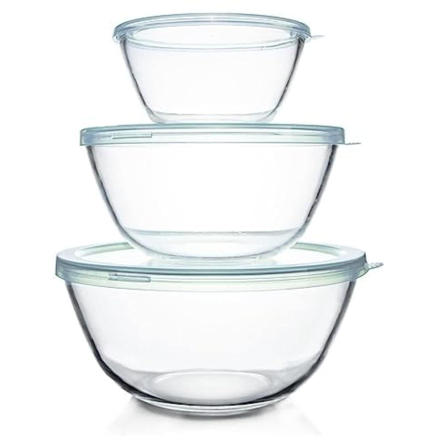 Luvan Glass Mixing Bowl With Lids Set(4.5Qt,2.7Qt,1.1Qt), 3Pc Large Glass Mixing Bowls Set, Glass Nesting Bowls, Clear Salad Mixing Bowl For Kitchen, Storage, Cooking, Baking, Prepping,Dishwasher Safe