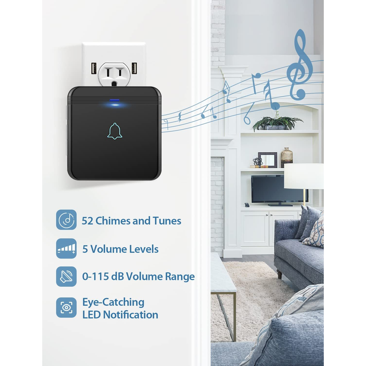 Avantek Wireless Doorbell, D-3B Waterproof Door Chime Kit Operating At Over 1300 Feet With 2 Plug-In Receivers, 52 Melodies, Cd Quality Sound And Led Flash