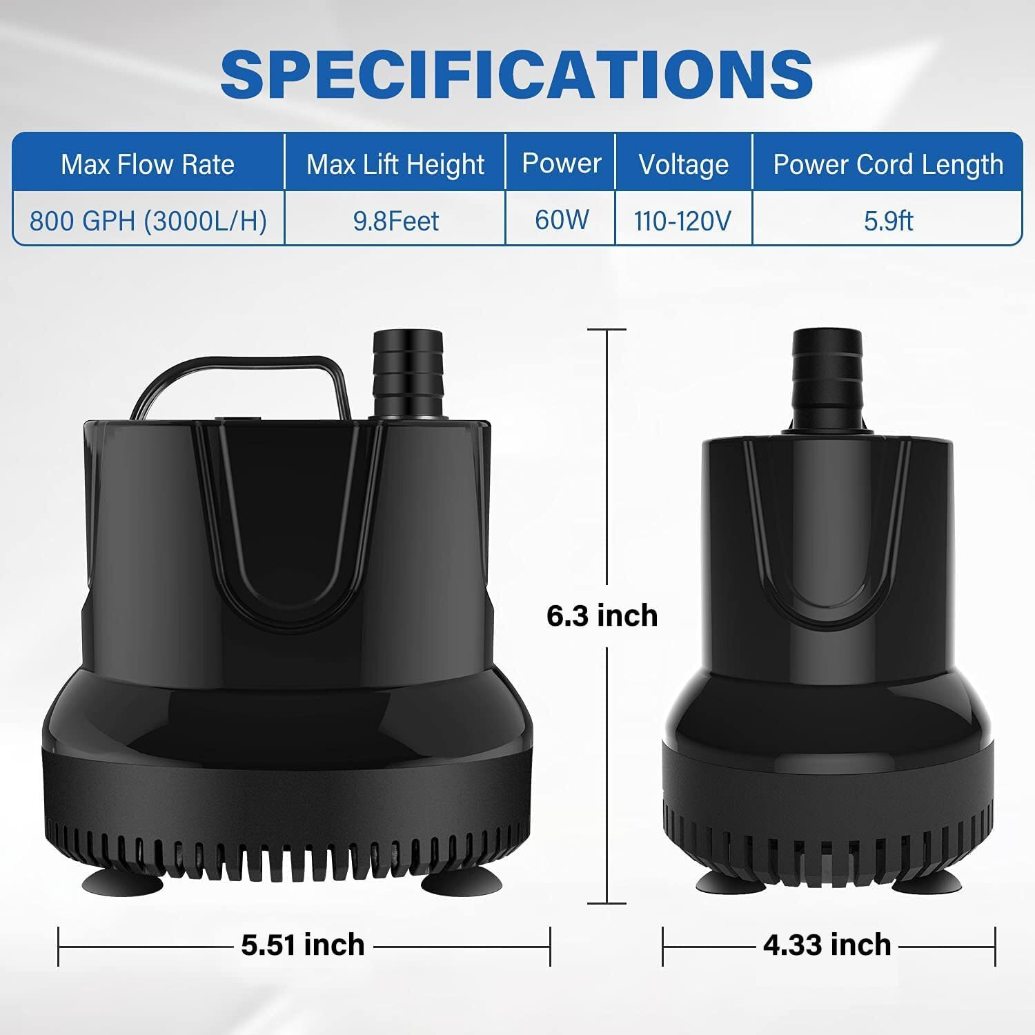 Simple Deluxe 60W 800Gph Submersible Water Pump For Pond Aquarium Hydroponics Fish Tank Fountain Waterfall