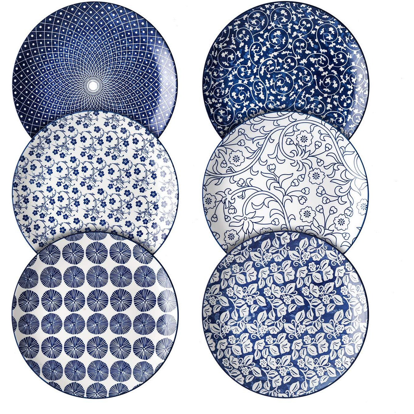 Selamica 10 Inch Porcelain Dinner Plates, Large Size Serving Plate For Salad, Pancakes, Steak, Set Of 6, Vintage Blue