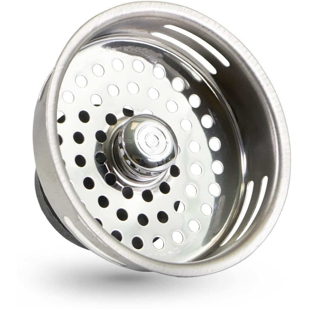 Highcraft 9843 Stainless Steel Kitchen Sink Strainer Basket-Replacement For Standard Drains (3-1/2 Inch) -Universal Style Rubber Stopper