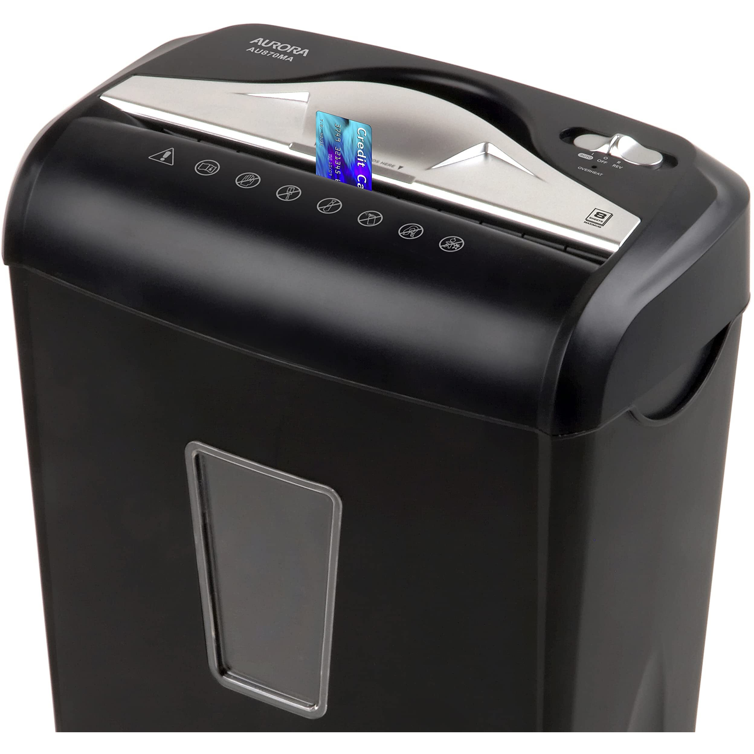 Aurora Au870Ma High-Security 8-Sheet Micro-Cut Paper Credit Card Shredder Black