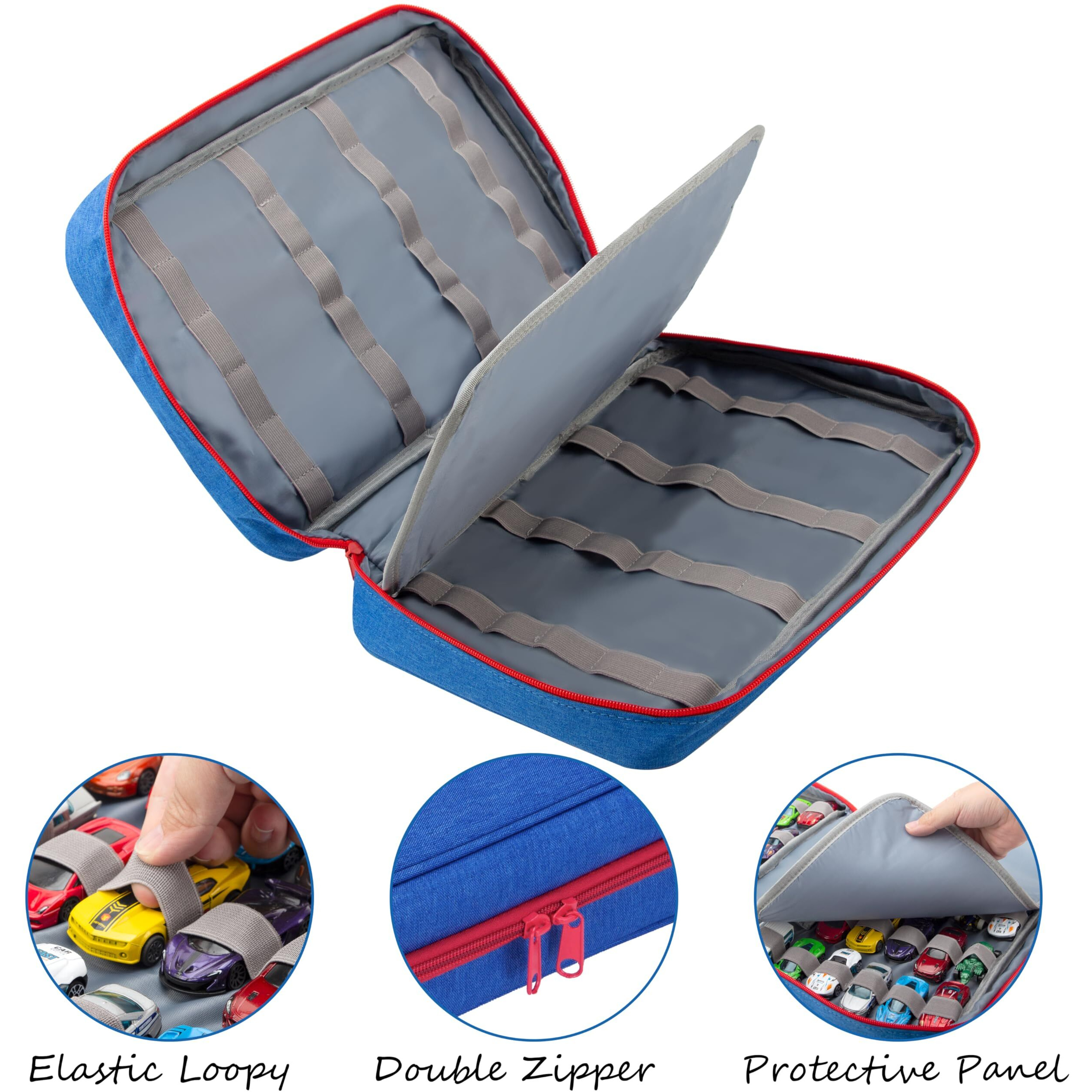 Kislane Carrying Case For 48 Toy Cars, Kids Toy Cars Storage Case Hold 48 Toy Cars(Bag Only (Blue)