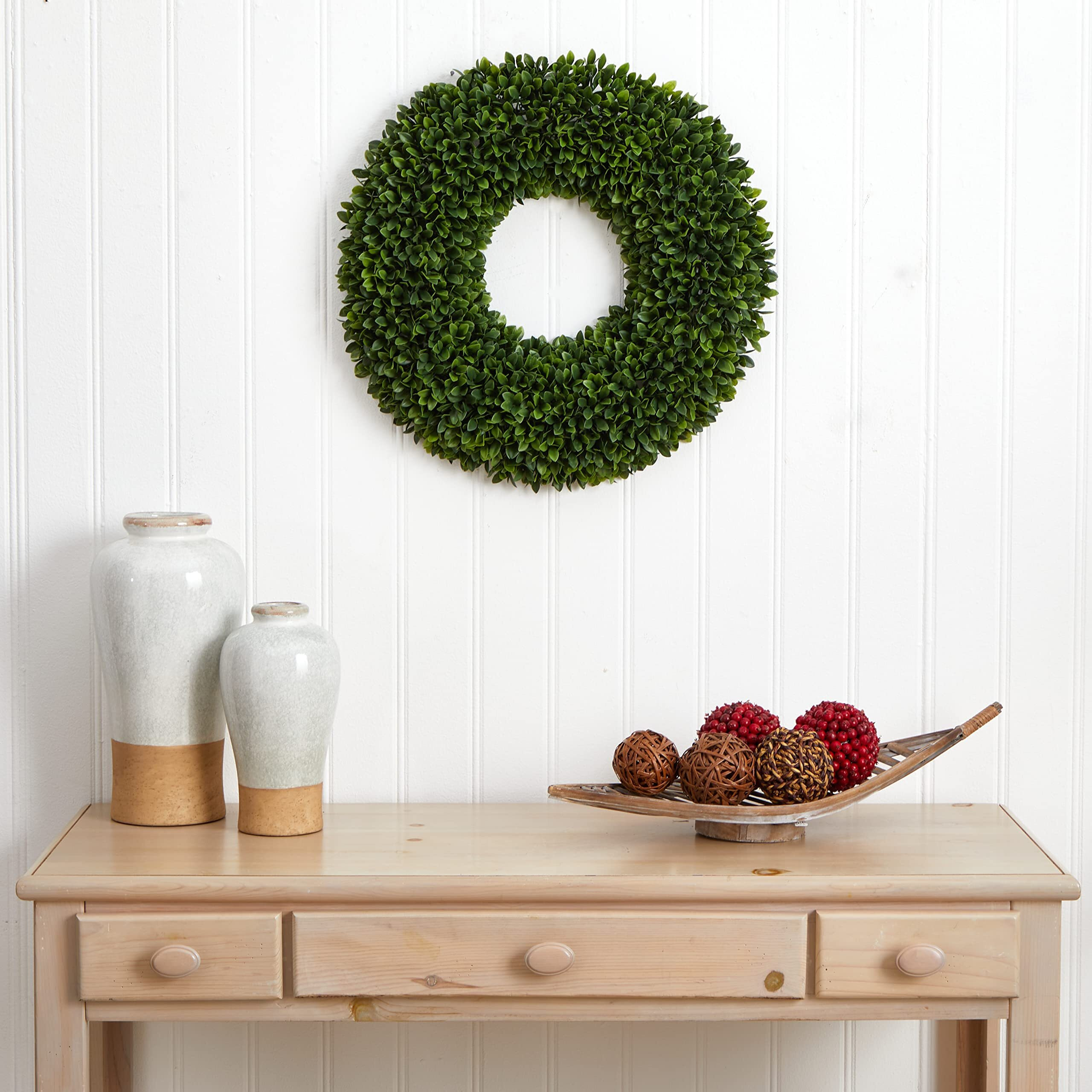 Nearly Natural 24-In. Boxwood Artificial Wreaths Green