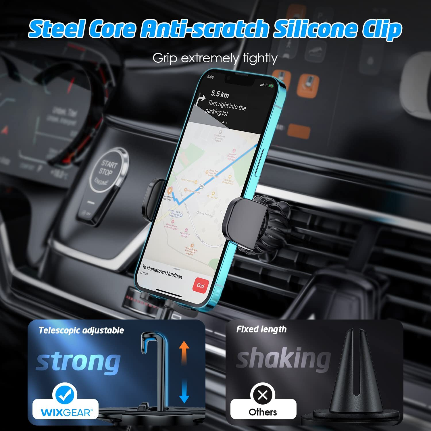 Wixgear Universal Air Vent Phone Holder For Car, Phone Mount For Car For Cell Phones (New Upgraded Vent Locks)