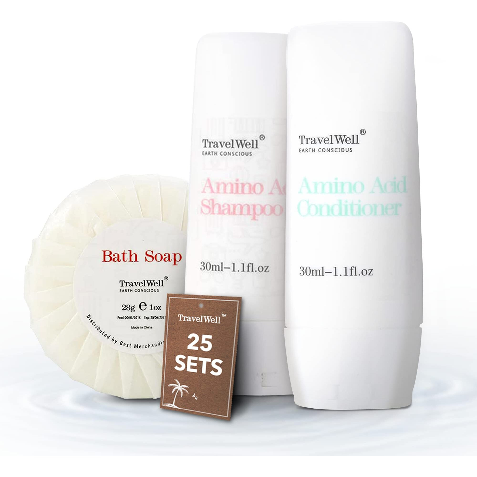 Travelwell Hotel Amenities 30Ml Shampoo (25 Bottles) + Conditioner (25 Bottles) + Mini Soap Bars (25 Bars, 28G) | Travel Size Toiletry Set