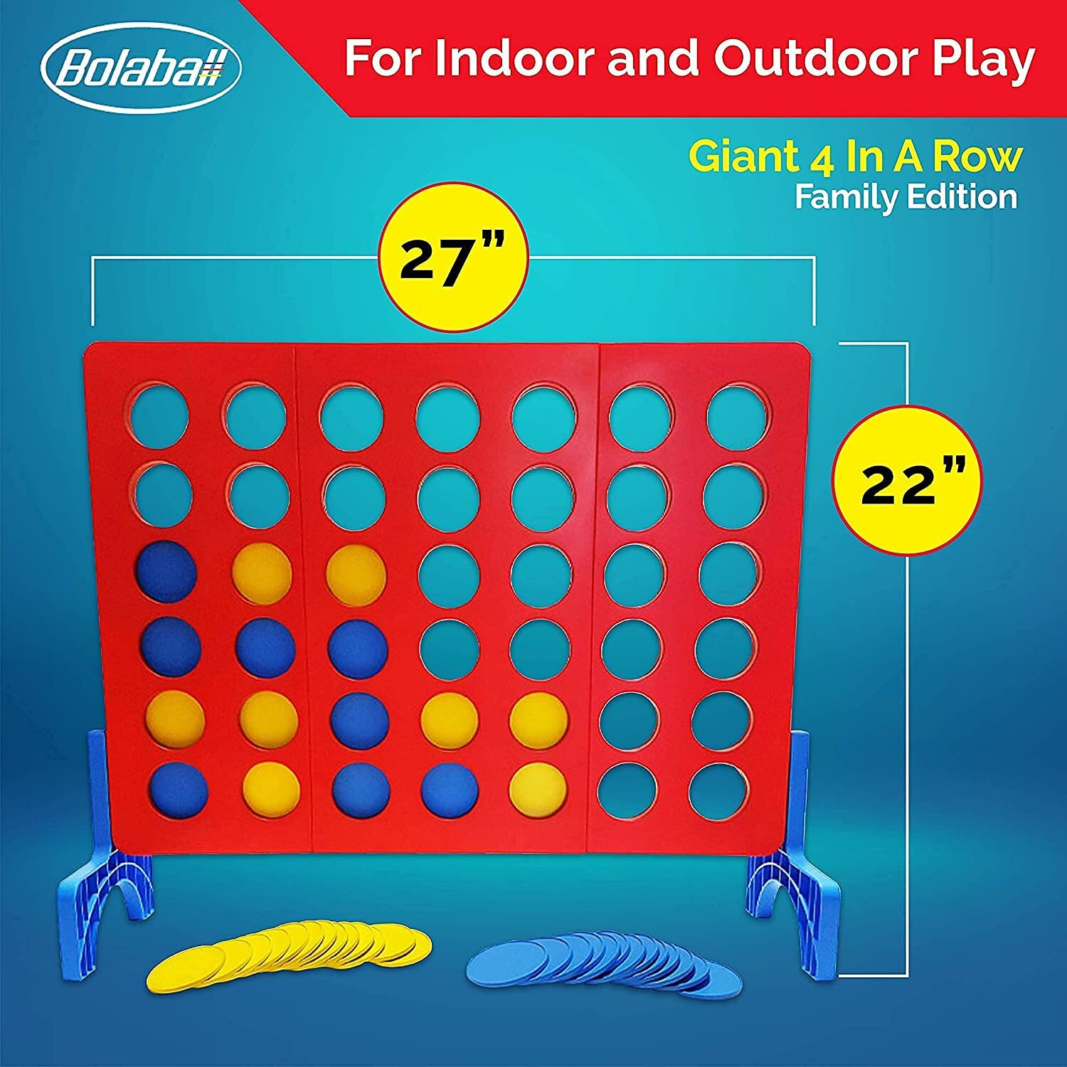 Bolaball 4 In A Row Giant Outdoor Game - 1.8 Ft Jumbo Yard Game For Adults & Family, Life-Size Lawn Game, Extra Large Outdoor Game, Backyard Oversized Game For Kids & Adults