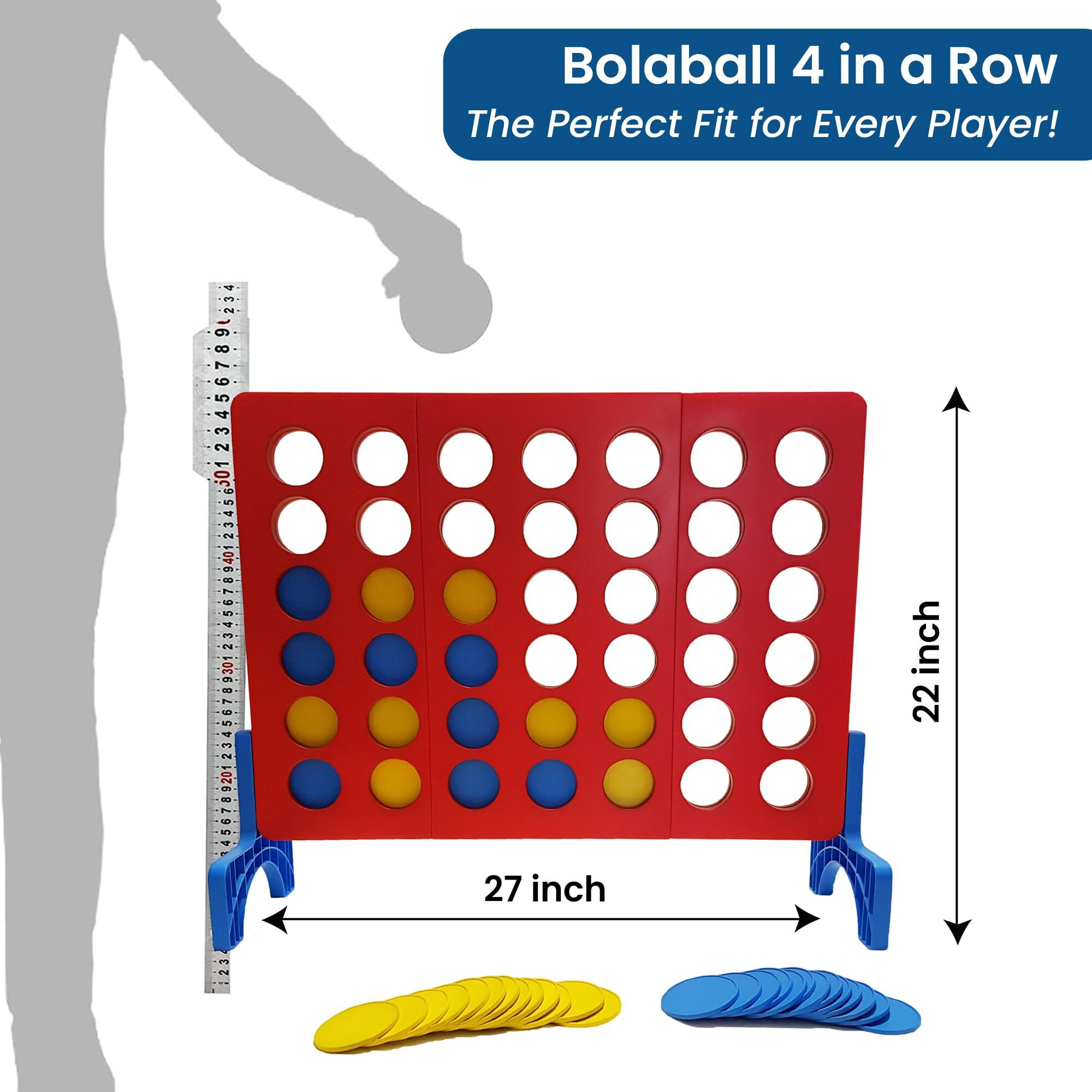 Bolaball 4 In A Row Giant Outdoor Game - 1.8 Ft Jumbo Yard Game For Adults & Family, Life-Size Lawn Game, Extra Large Outdoor Game, Backyard Oversized Game For Kids & Adults