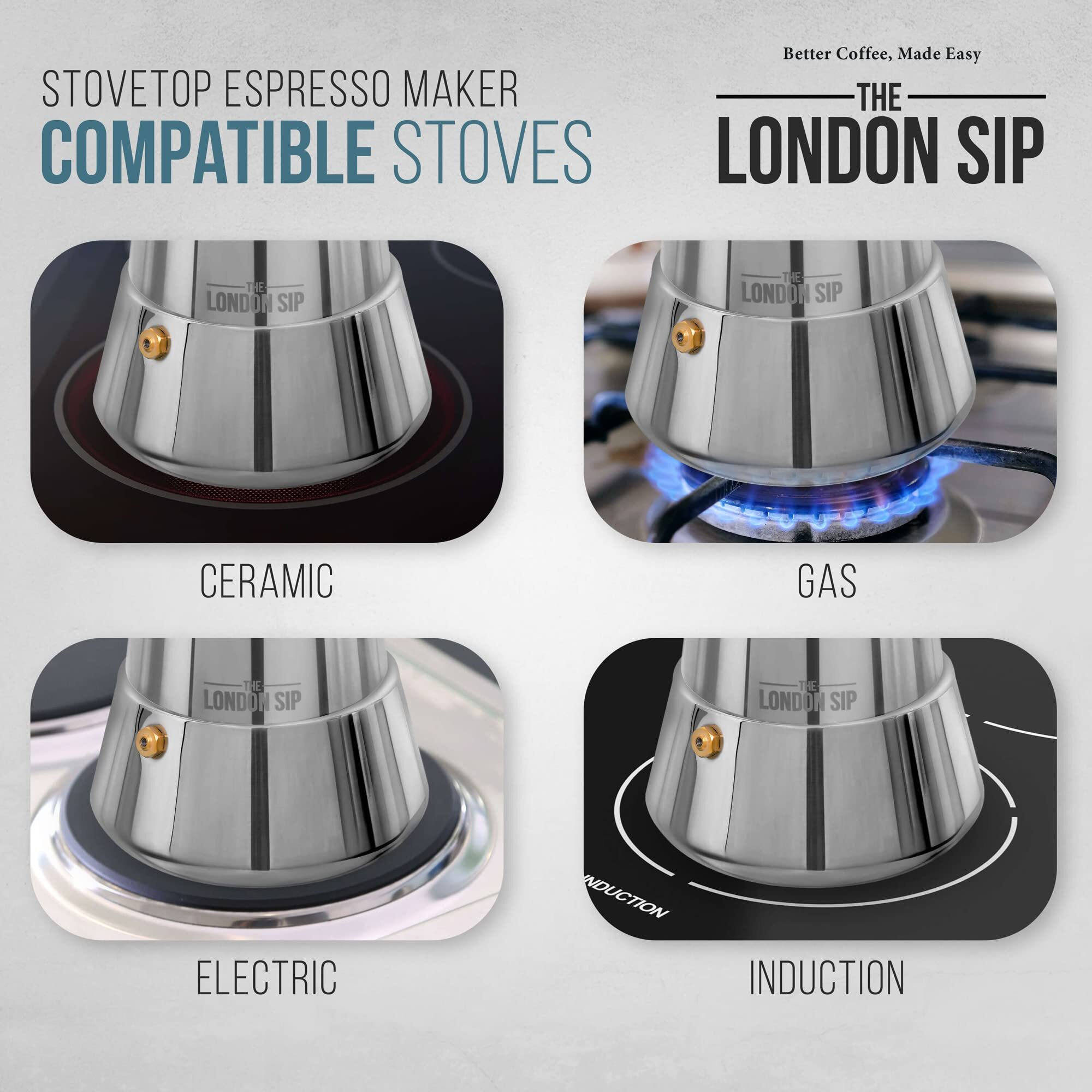 London Sip Stainless Steel Stovetop Espresso Maker Moka Pot Italian Coffee Percolator, Copper, Small (5.07 Oz)