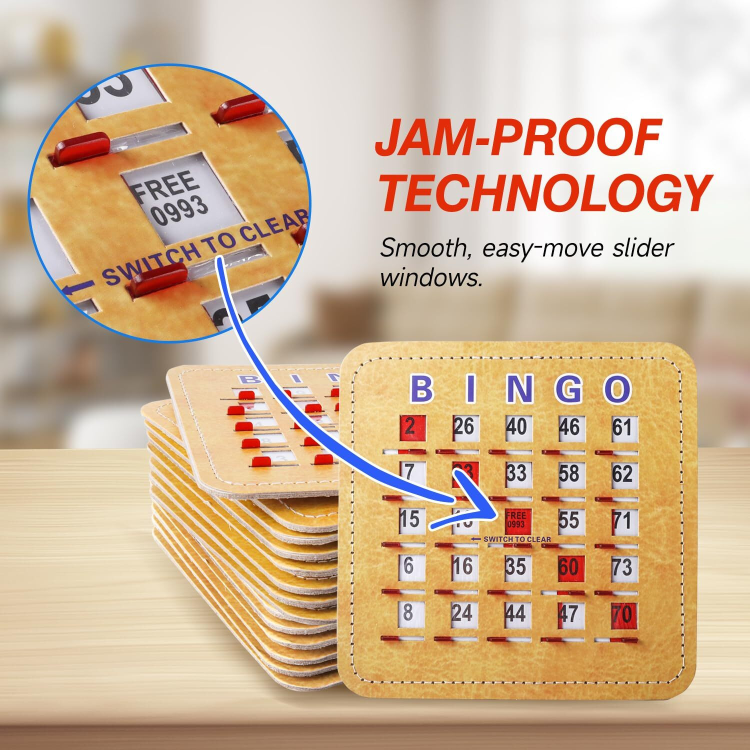Gse Games & Sports Expert 5Ply Stitched Shutter Bingo Cards, Finger-Tip Shutter Slide Bingo Cards, Easy-Read Large Print Bingo Cardboard With Sliding Windows (25-Pack)