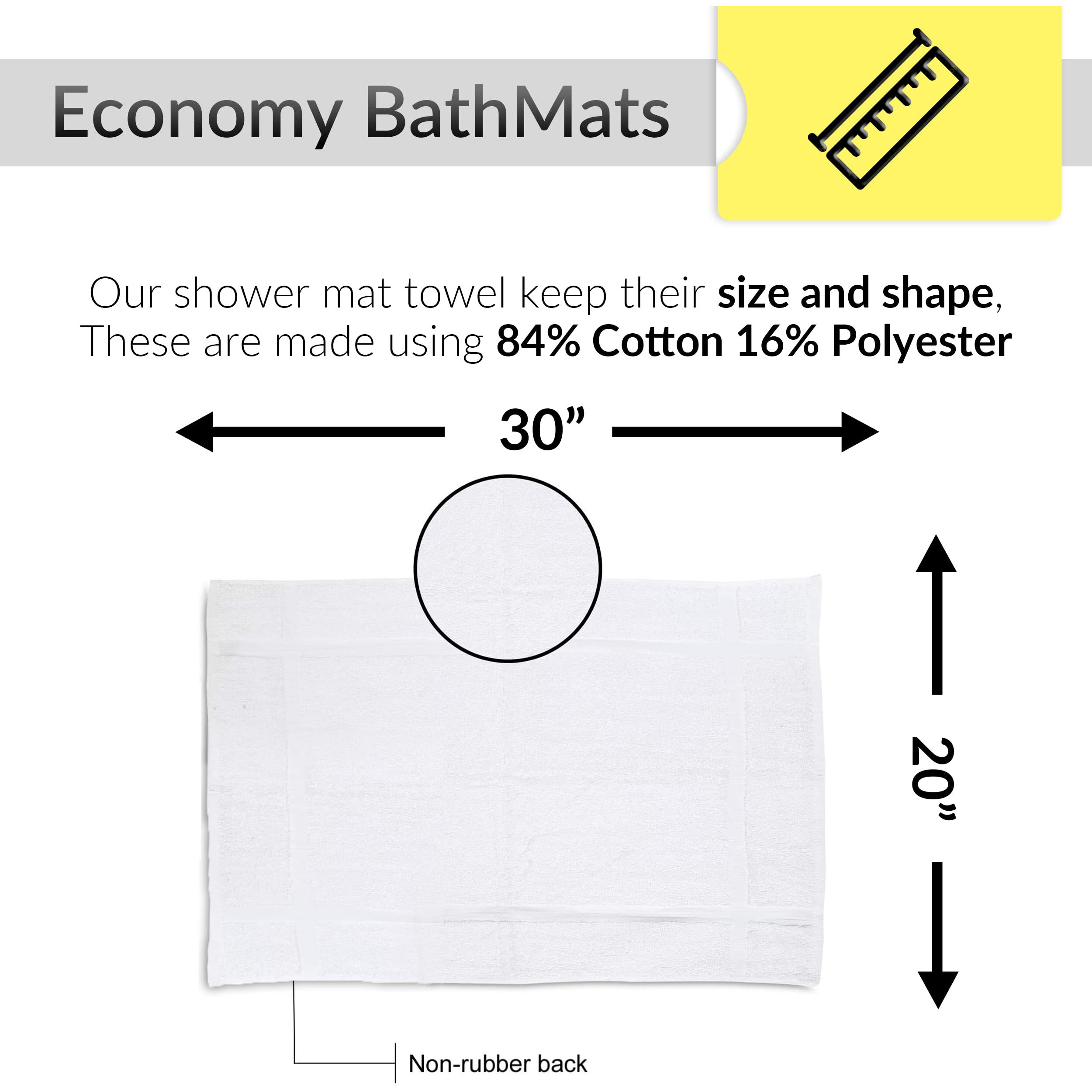 Gold Textiles 12 Pack White Bath Mat Towels 20X30 Inches (Not A Bathroom Rug)- Cotton Blend Washable Economy Hotel Bath Mats