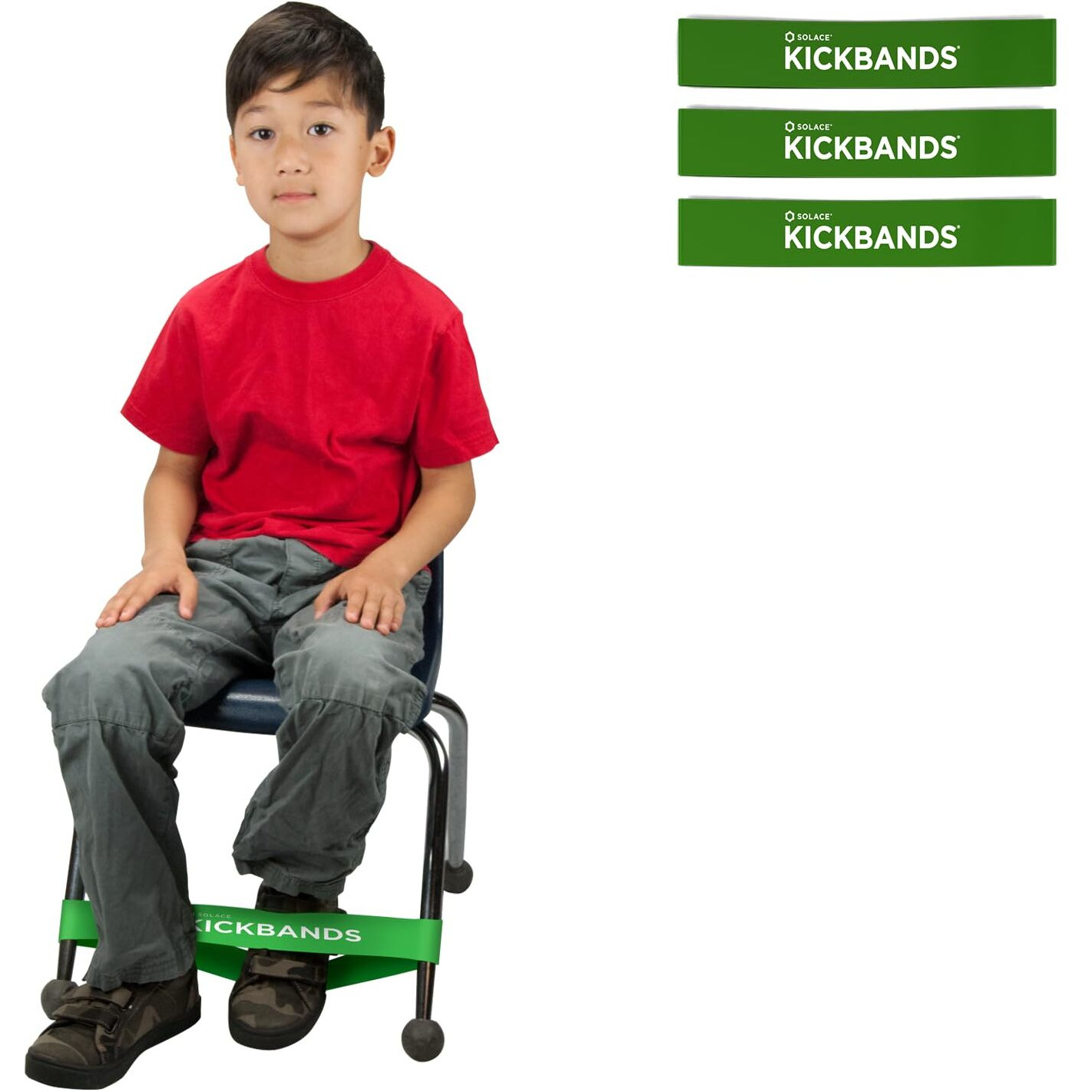 Kick Bands Chair Bands For Kids With Fidgety Feet 3-Pack - Adhd Fidget Kickbands For Classroom Chairs & Desks - Solace Sensory Kickband (Green)