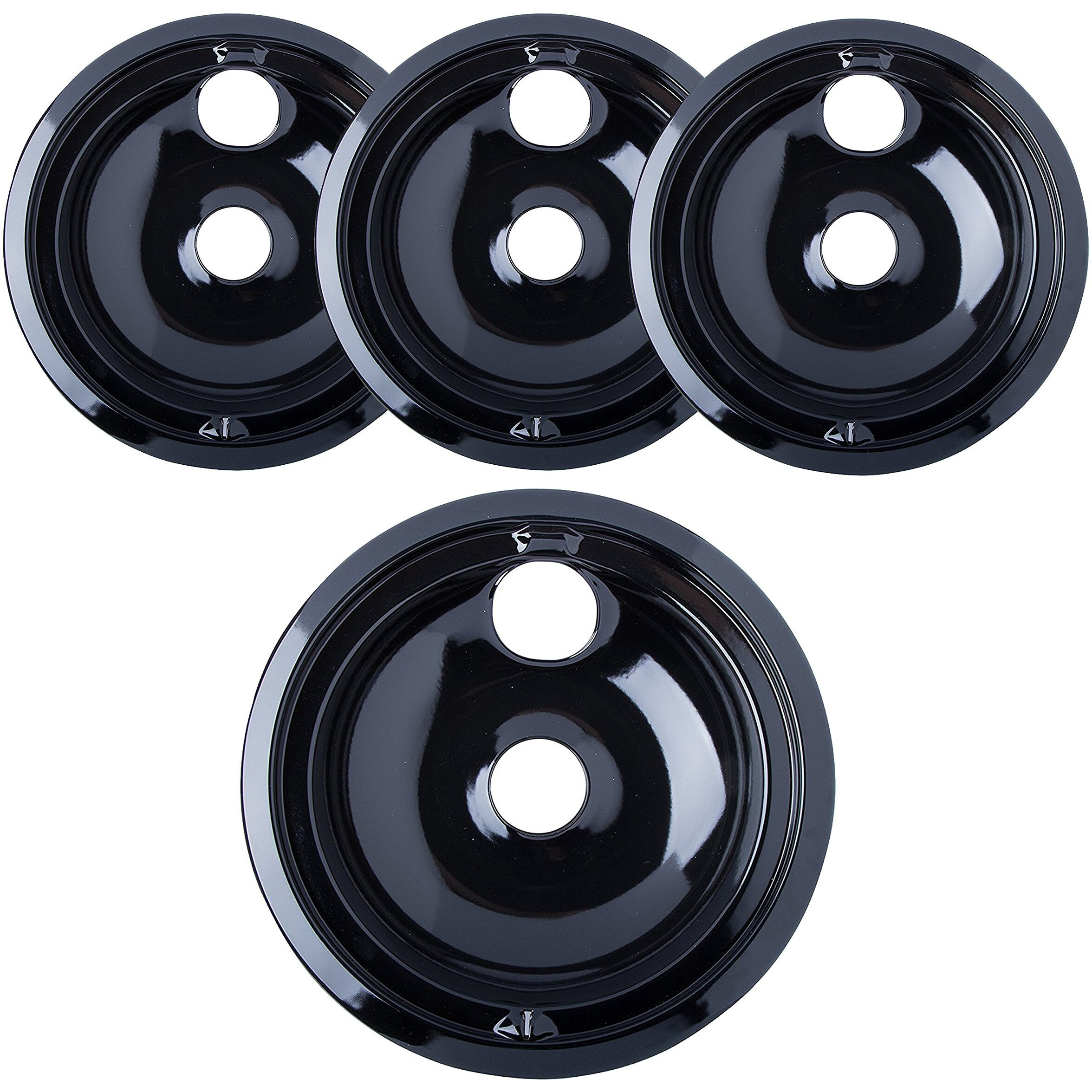 Kitchen Basics 101 Made In The Usa Porcelain Drip Pans (3) 6    Wb31M20, (1) 8    Wb31M19 Replacement For Ge P119204Xz Style B Black