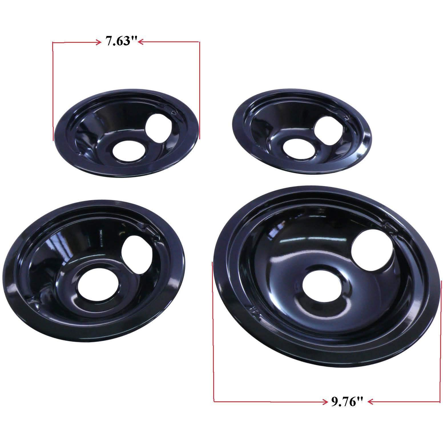 Kitchen Basics 101 Made In The Usa Porcelain Drip Pans (3) 6    Wb31M20, (1) 8    Wb31M19 Replacement For Ge P119204Xz Style B Black