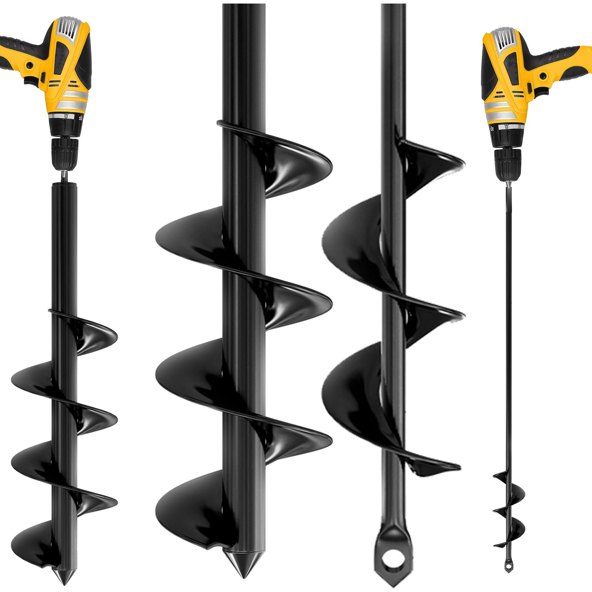 K-Brands Auger Drill Bit For Planting 2 Pack 1.6 X 16 Inch & 3.5 X 16 Inch Set - Garden Spiral Hole And Bulb Planter Tool For Umbrella Holes - Compatible With 3/8 Inch Hex Drive