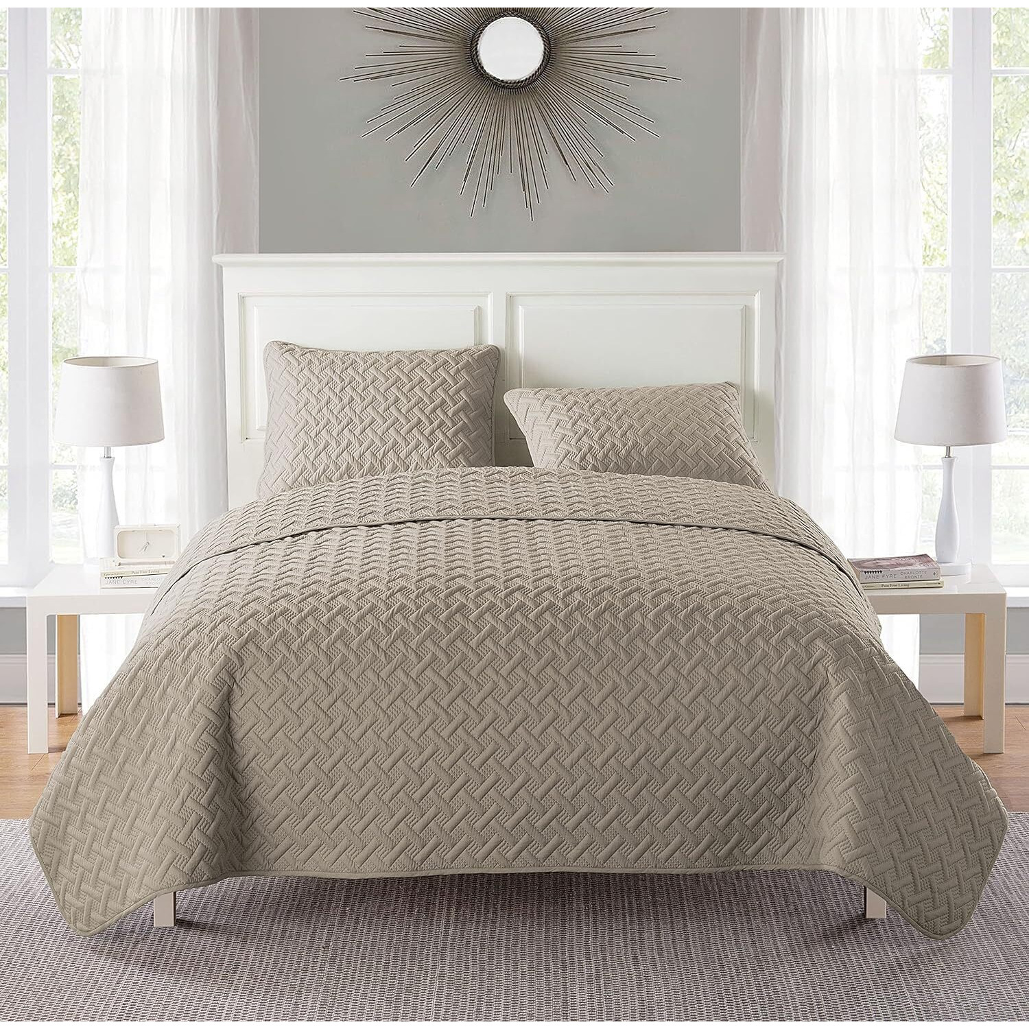 Vcny Home Quilt Super Soft Reversible Bedding Set With Matching Shams, Full/Queen, Nina Taupe