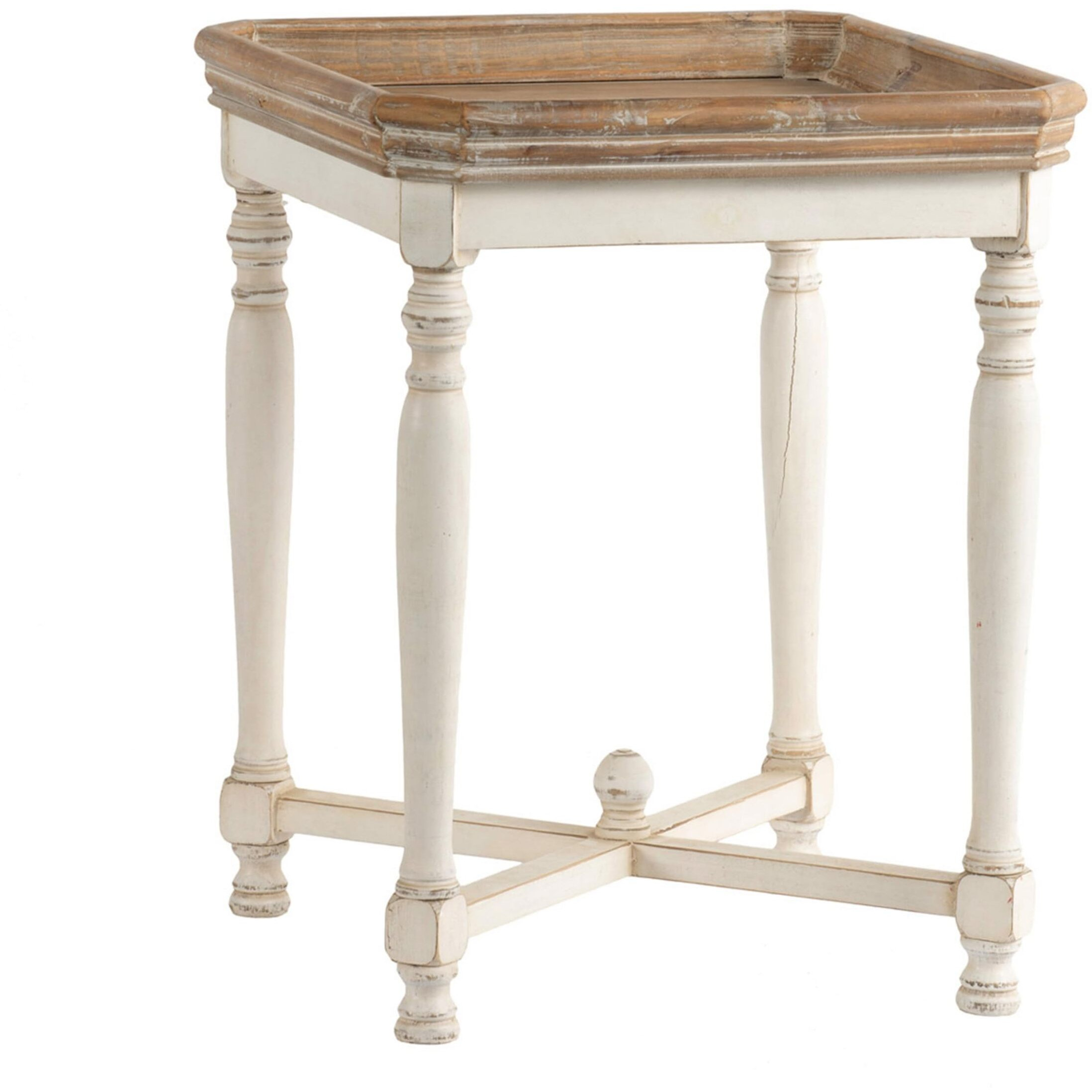 Benjara Square Shaped Wooden Side Table With Cross Base, Brown & Gray