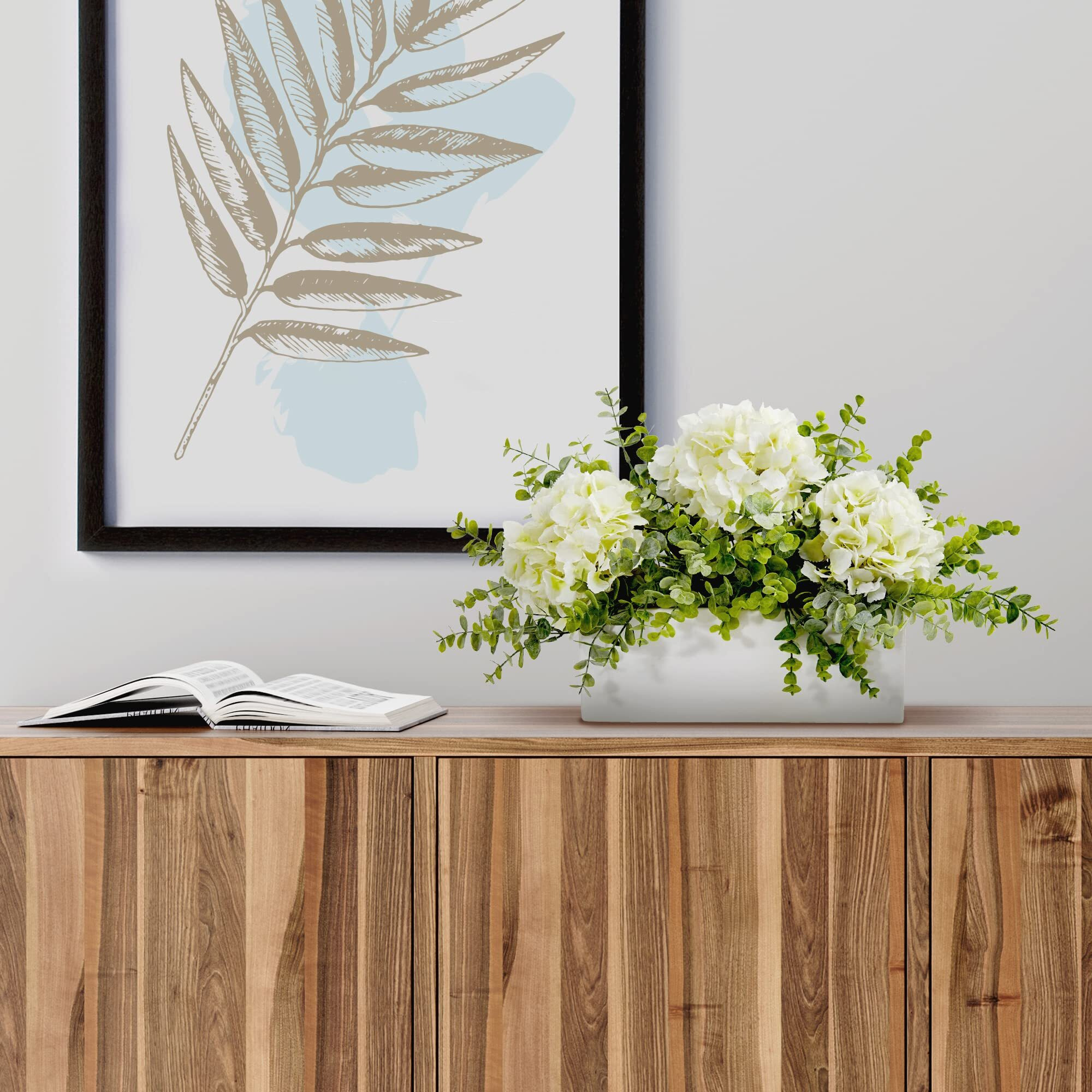 Nearly Natural 15In. Hydrangea And Eucalyptus Artificial Arrangement In White Vase