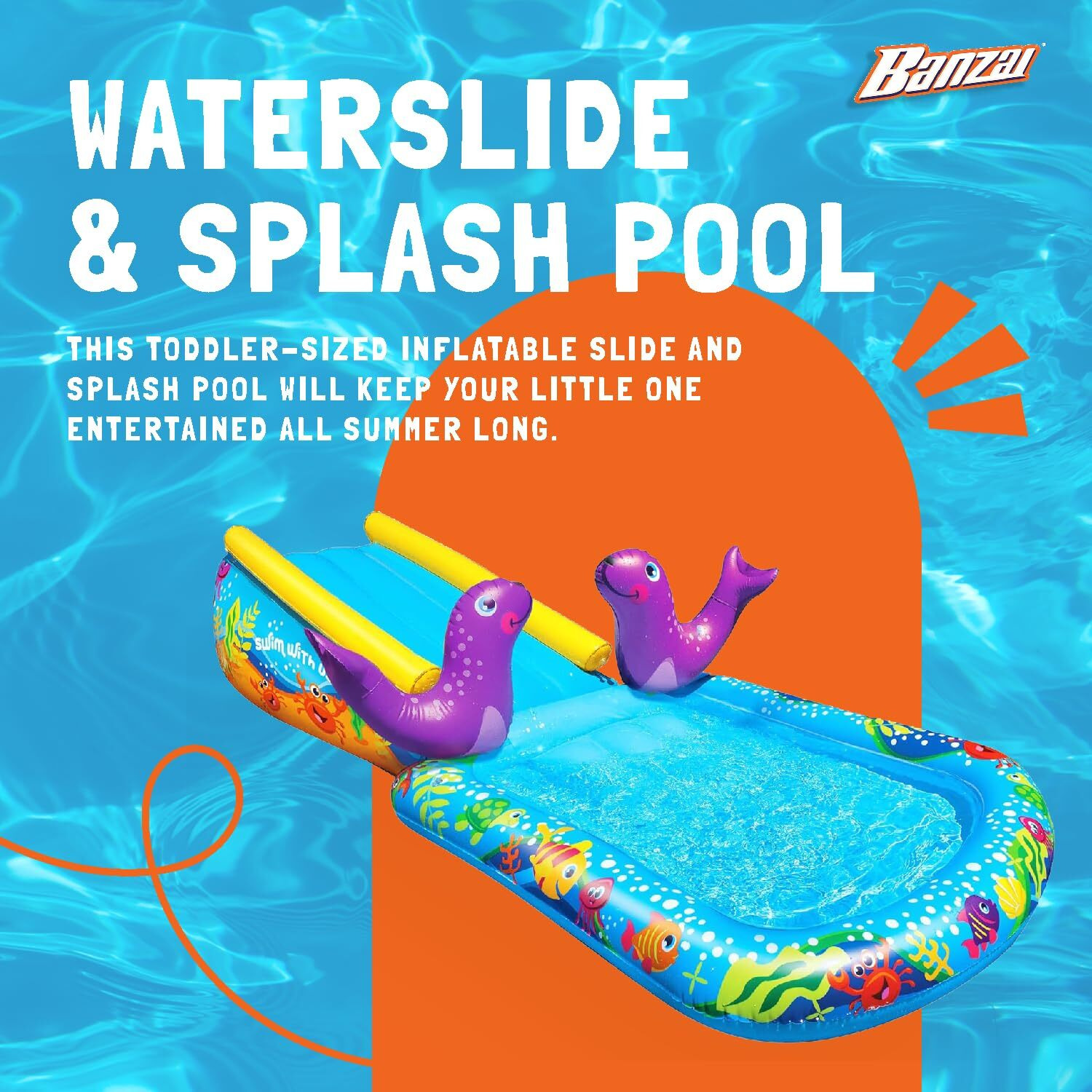 Banzai My First Water Slide And Splash Pool With Sprinkler, 98"" X 59"" X 24"" Inflatable Outdoor Slide And Pool For Kids