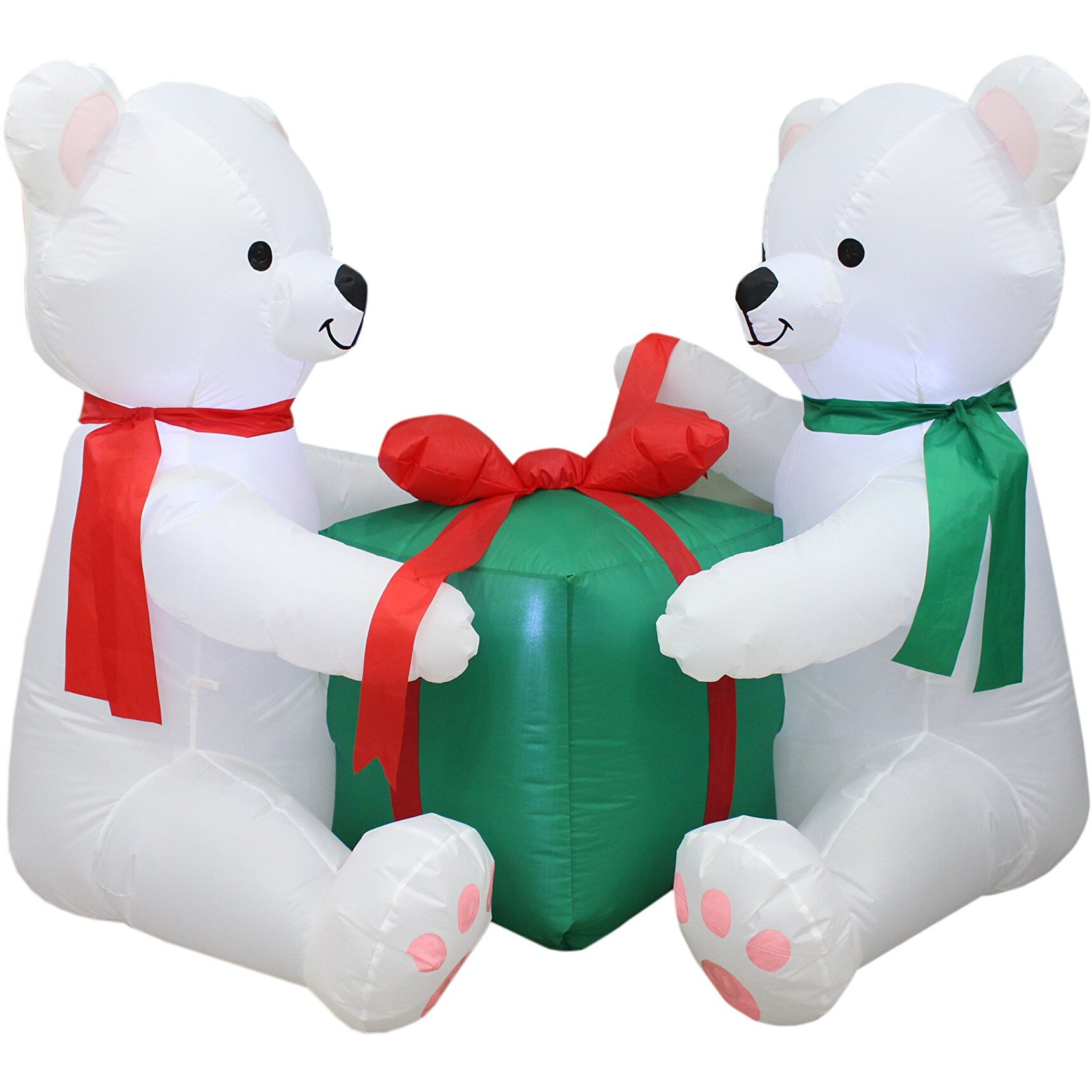 5 Foot Long Christmas Inflatable Two Cute Polar Bears Hug Gift Box Led Lights Decor Outdoor Indoor Holiday Decorations, Blow Up Lighted Yard Decor, Lawn Inflatables Home Family Outside