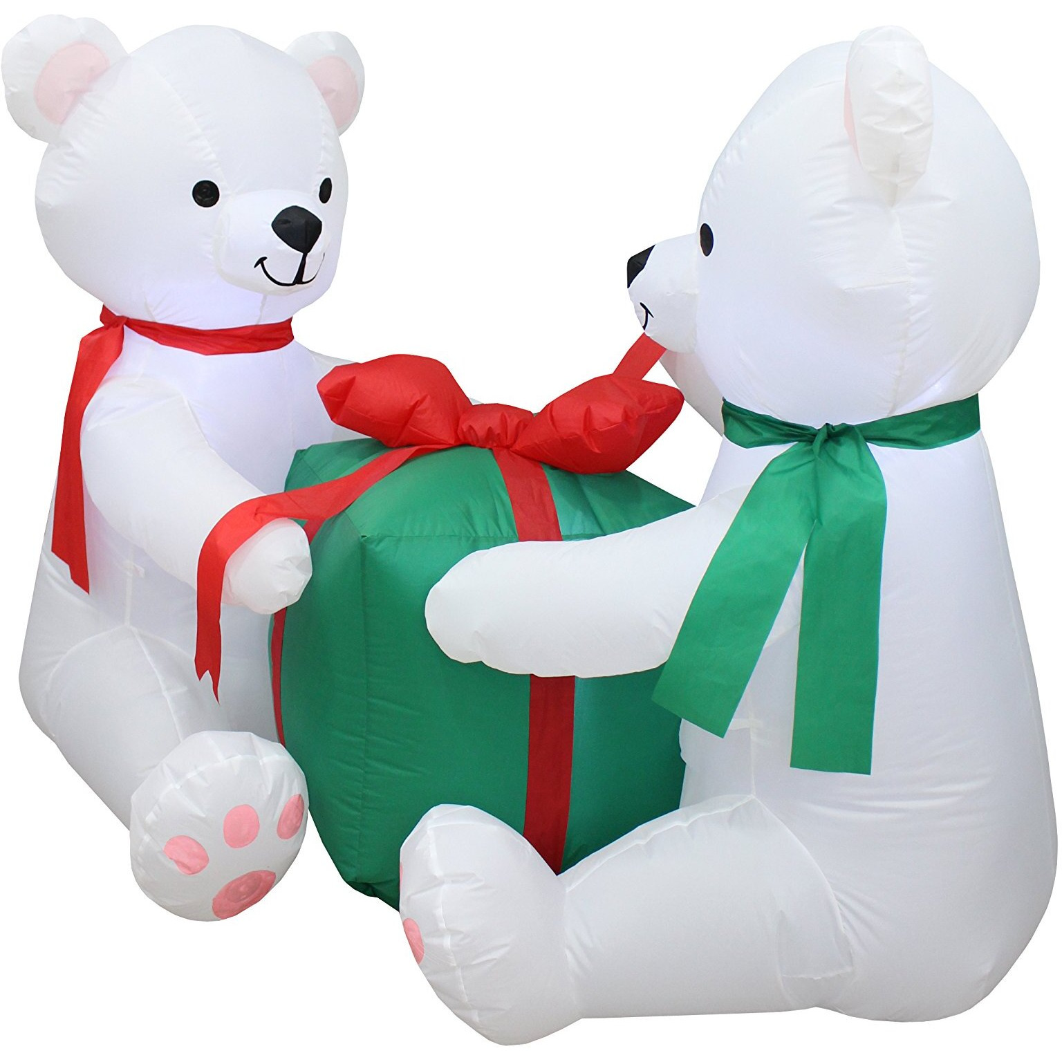 5 Foot Long Christmas Inflatable Two Cute Polar Bears Hug Gift Box Led Lights Decor Outdoor Indoor Holiday Decorations, Blow Up Lighted Yard Decor, Lawn Inflatables Home Family Outside