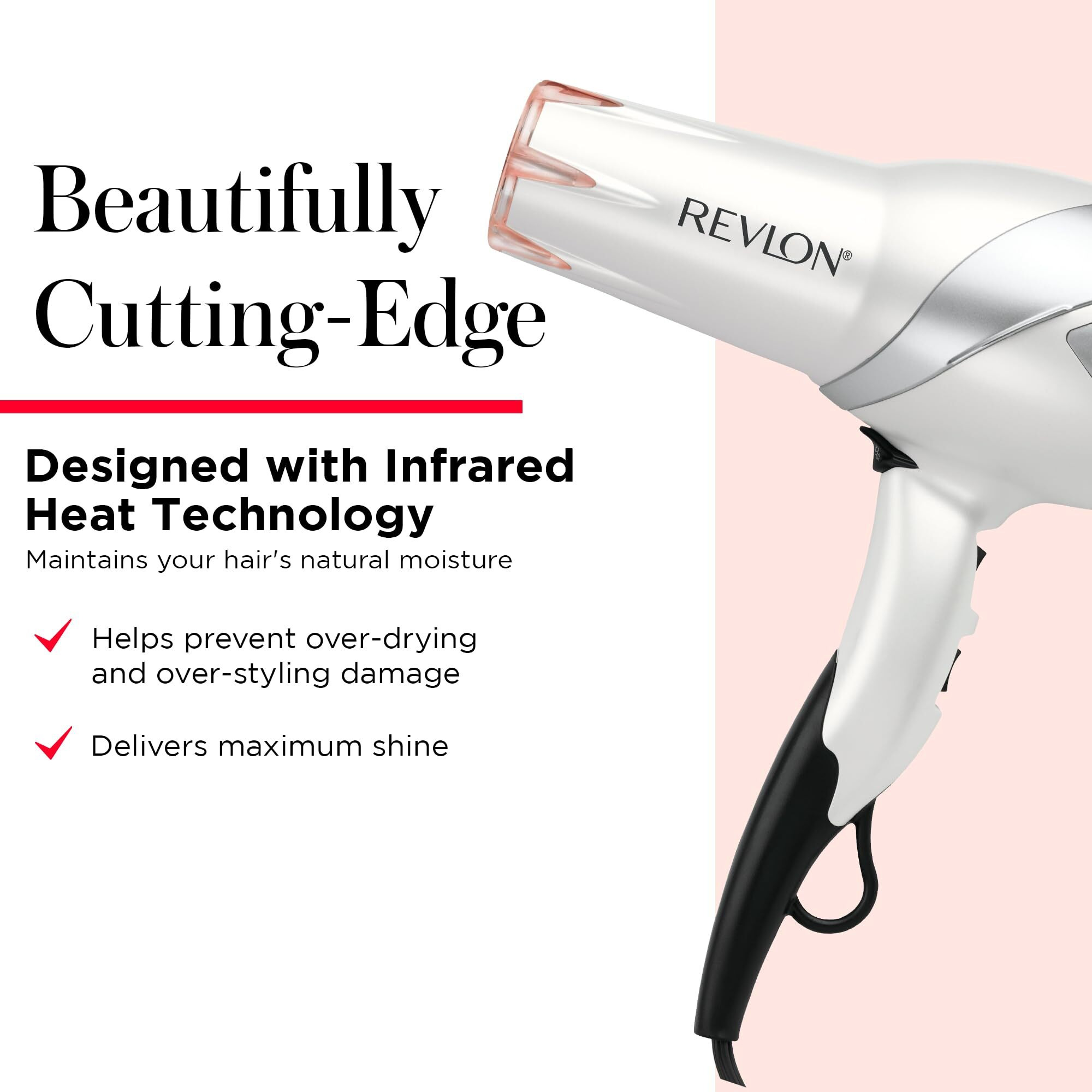 Revlon Infrared Hair Dryer With Diffuser - Ionic Blow Dryer, Diffuser, And Concentrator, Infrared Heat Technology To Prevent Over-Drying For Shiny, Soft Hair With Natural Moisture (White)