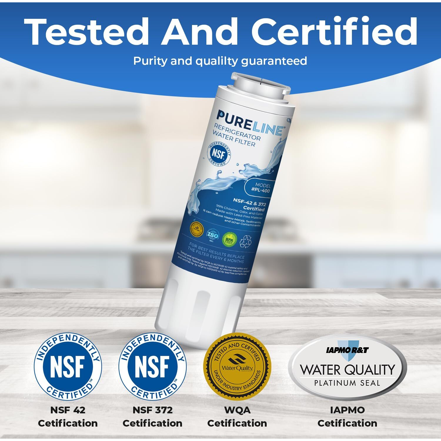 Pureline Ukf8001 Refrigerator Water Filter Replacement, Edr4Rxd1, Everydrop Filter 4, Ukf8001Axx-750, Ukf8001Axx-200, Maytag Ukf8001, Whirlpool Edr4Rxd1, 4396395, Kenmore 9084, 9006, (3 Pack)