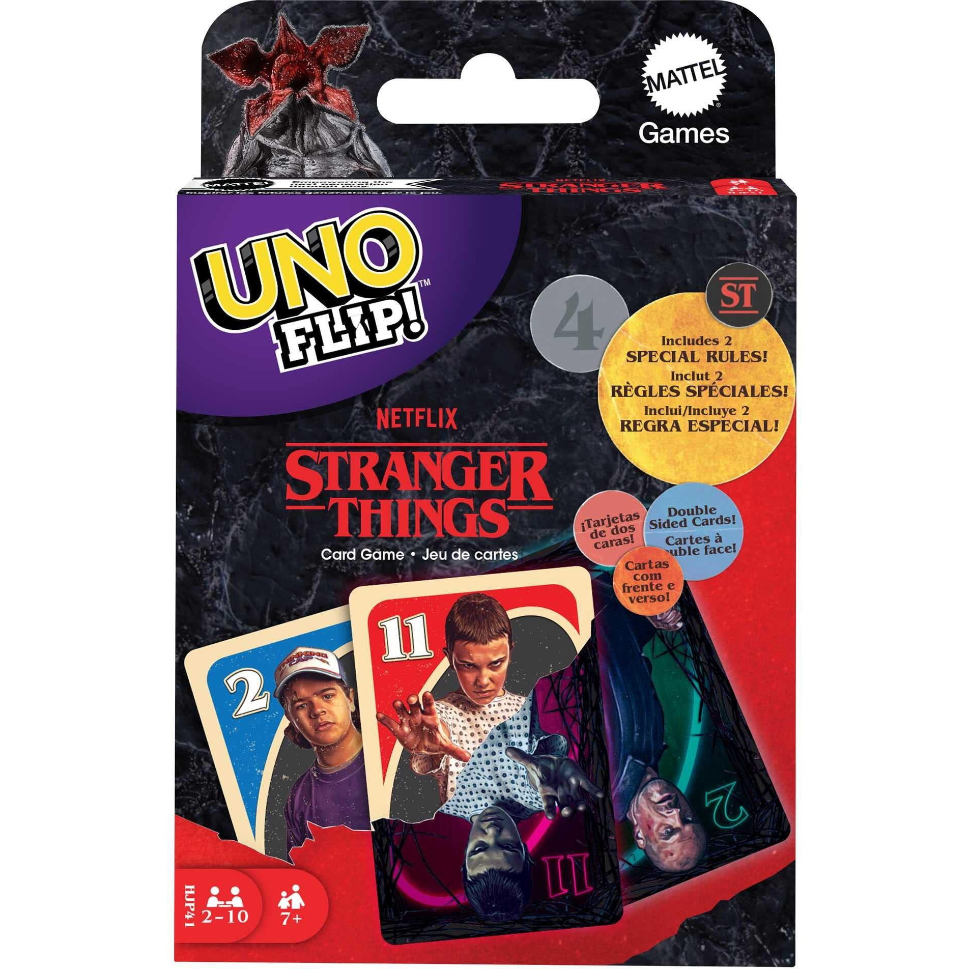 Mattel Games Uno Flip Stranger Things Card Game For Adults & Teens With Double-Sided Cards, Real World Vs. Upside Down