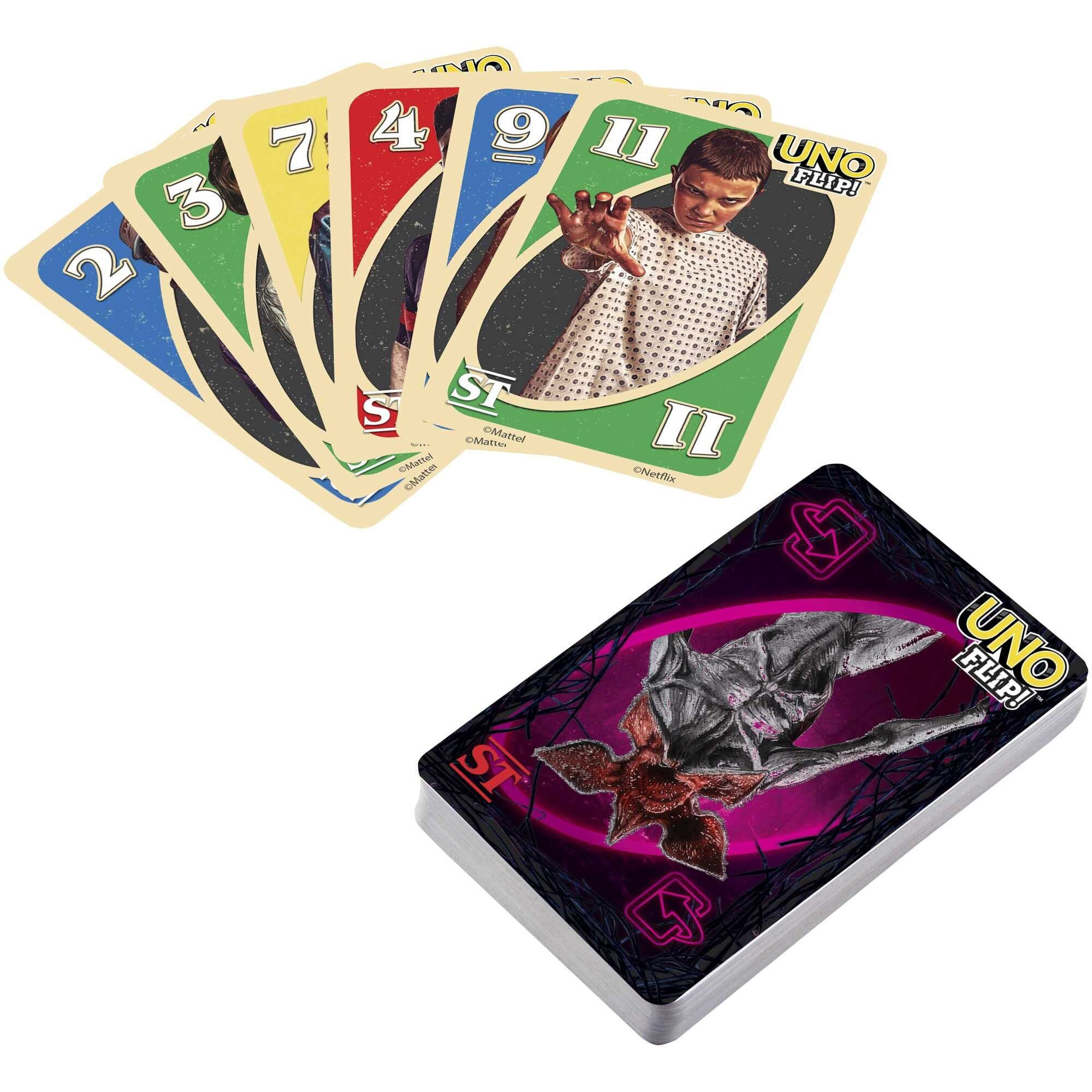 Mattel Games Uno Flip Stranger Things Card Game For Adults & Teens With Double-Sided Cards, Real World Vs. Upside Down