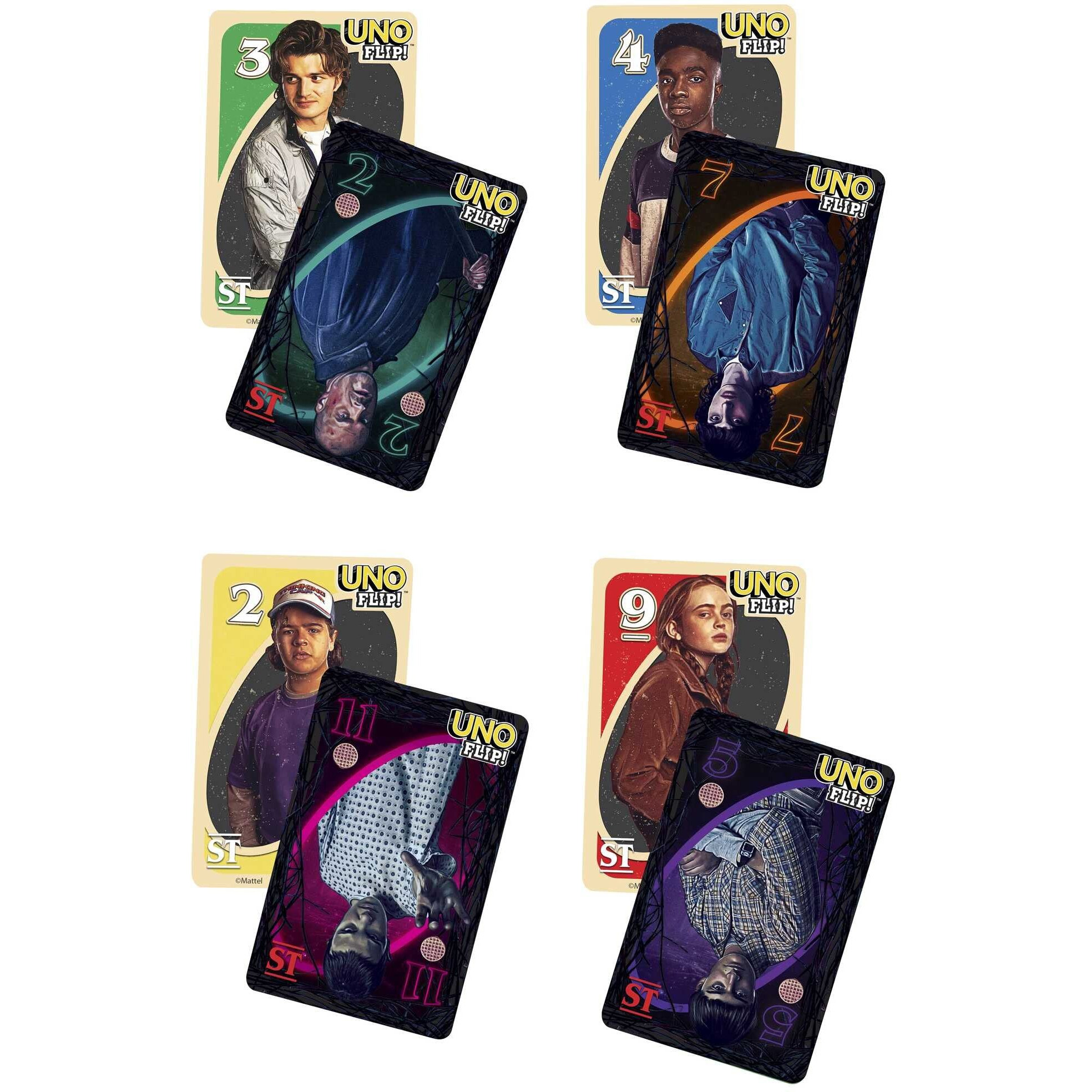 Mattel Games Uno Flip Stranger Things Card Game For Adults & Teens With Double-Sided Cards, Real World Vs. Upside Down