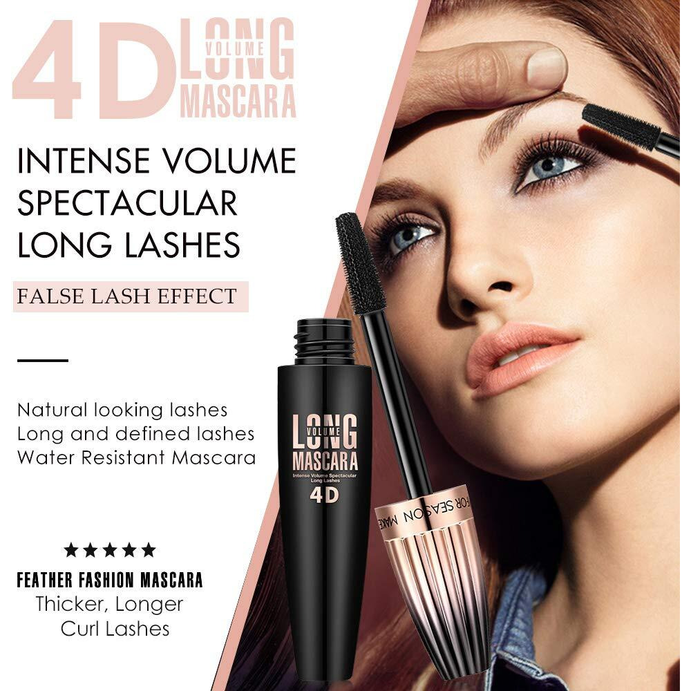 4D Silk Fiber Lash Mascara, Waterproof Long Lasting Mascara Black Volume And Length Natural, Exquisitely Full, Lengthening Thickening Softer Fuller Lashes Amplify Smudge-Proof Eyelash Mascara,1 Pack