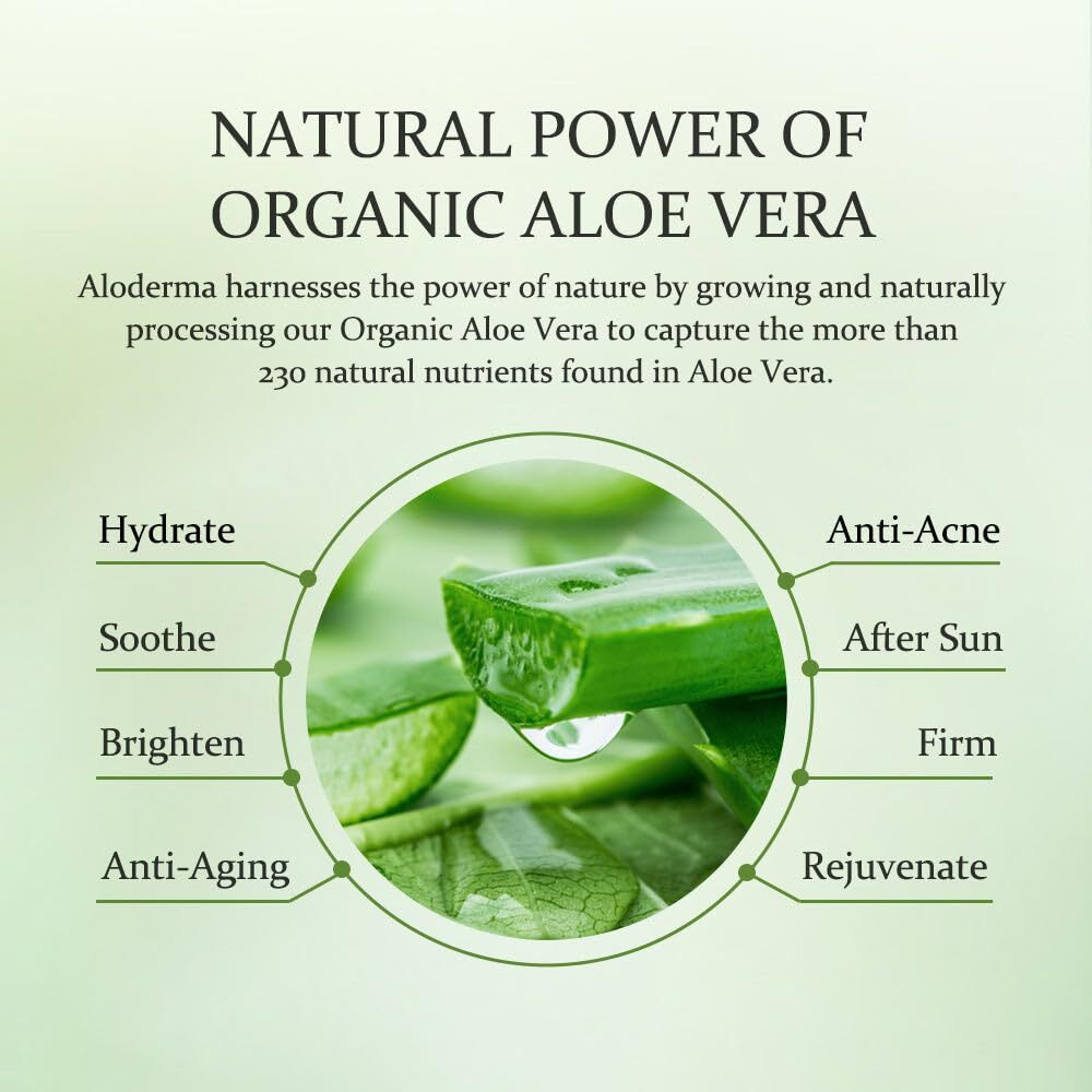 Aloderma Organic Aloe Vera Gel For Face & Body, 96% Pure Aloe Gel Made Within 12 Hours Of Harvest, Ideal For Skin, Scalp, & Hair Hydration, Calming Moisturizer For Soothing After Sun Care Relief, 7Oz