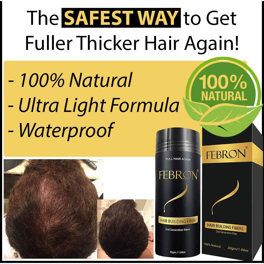 Febron Hair Fibers For Thinning Hair Dark Brown For Women & Men Hair Loss Concealer Hair Powder Volumizing Based 100% Undetectable & Natural - Bald Spots Filler (30 Gram, Dark Brown)